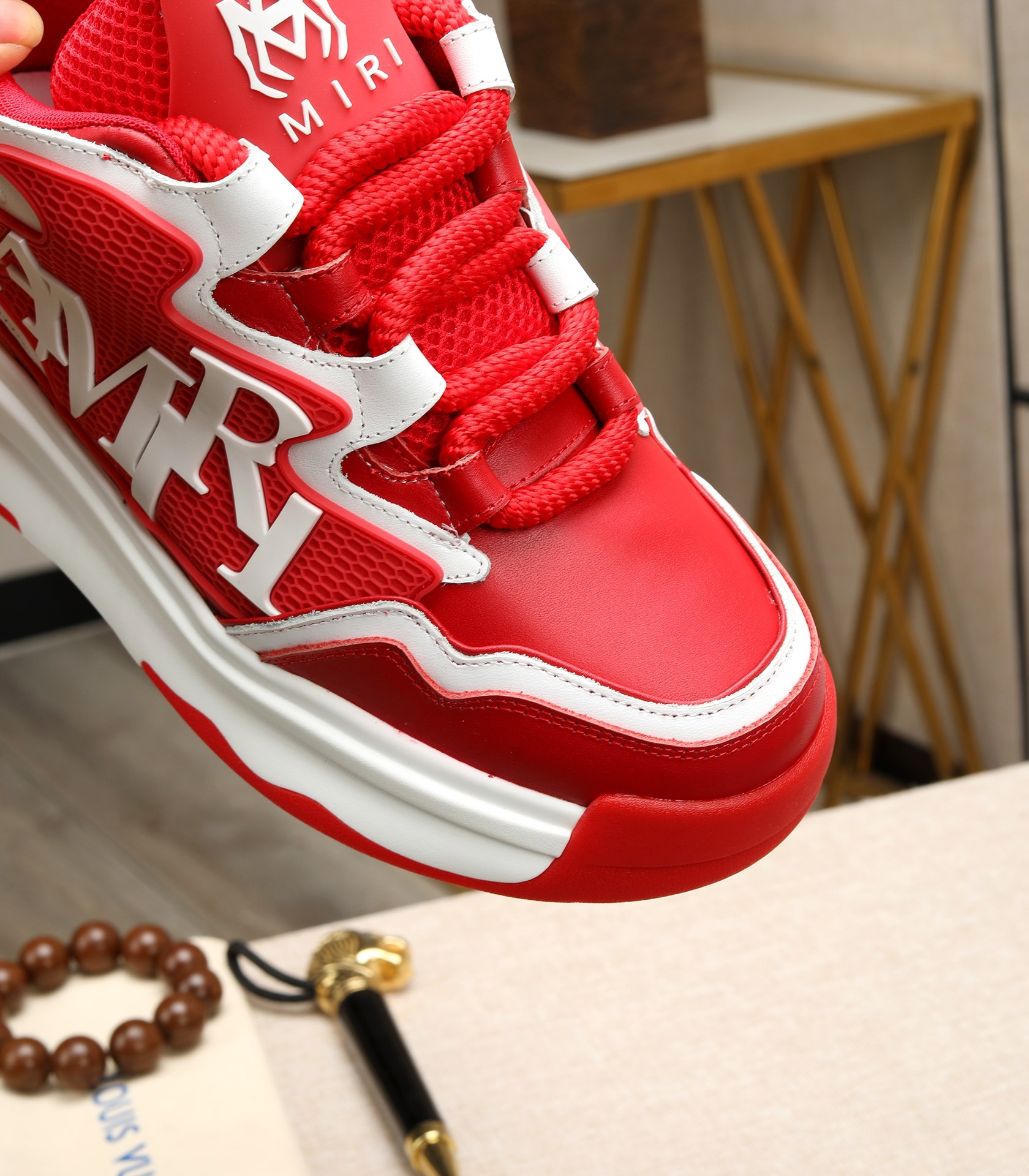 Amiri Men's Bone Runner Sneakers Red/White Leather Casual Shoes 8 i1701244394 9926 5