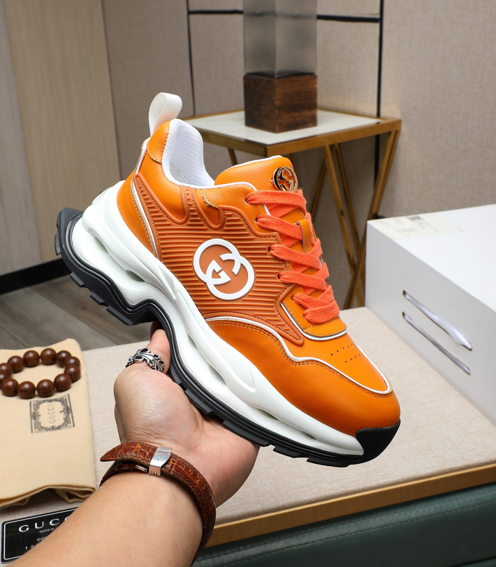 Gucci Men's Orange Leather Chunky Sole Sneakers Size 38-44 2 i1710177372 1269 4