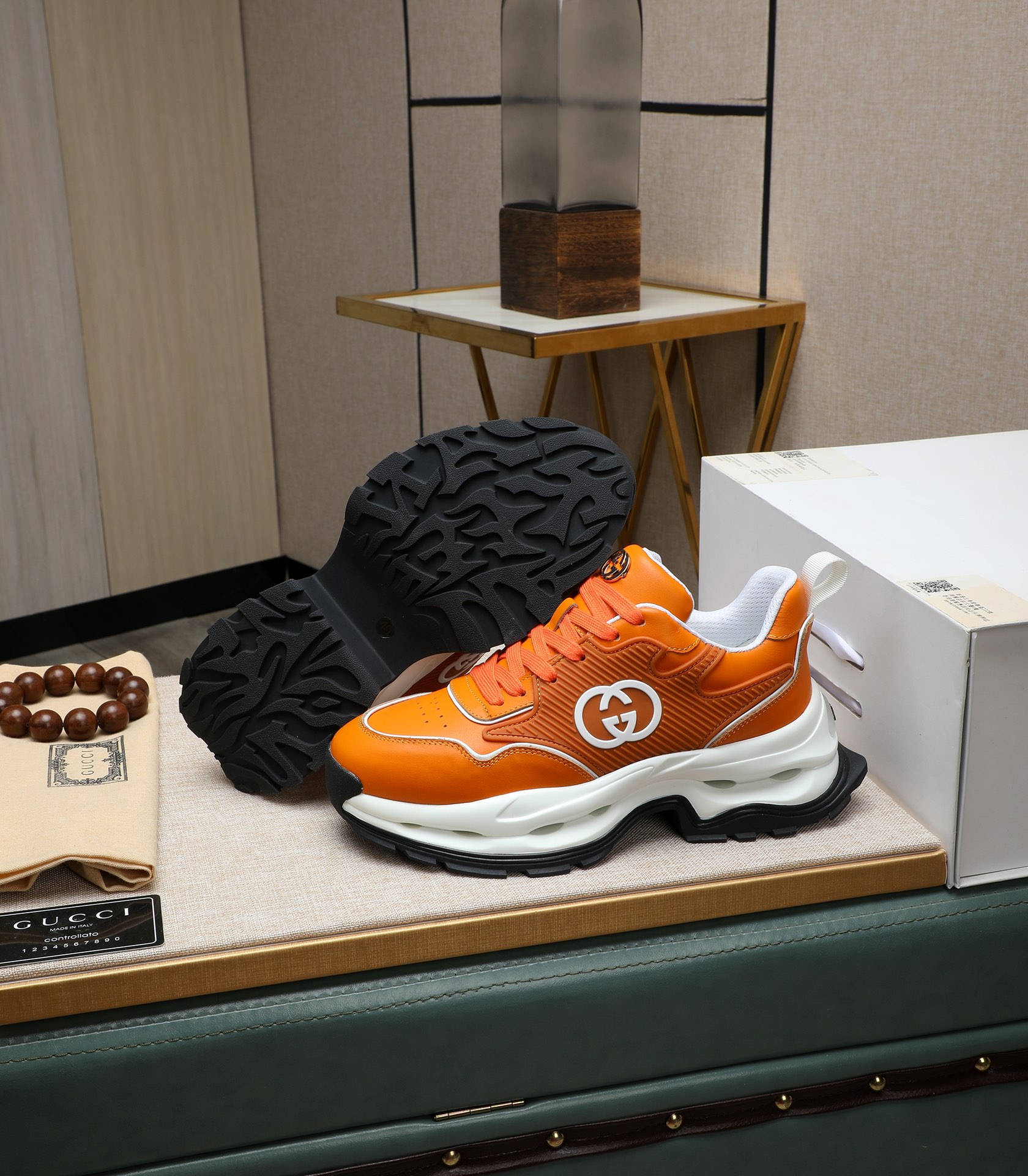 Gucci Men's Orange Leather Chunky Sole Sneakers Size 38-44 6 i1710177372 3297 3