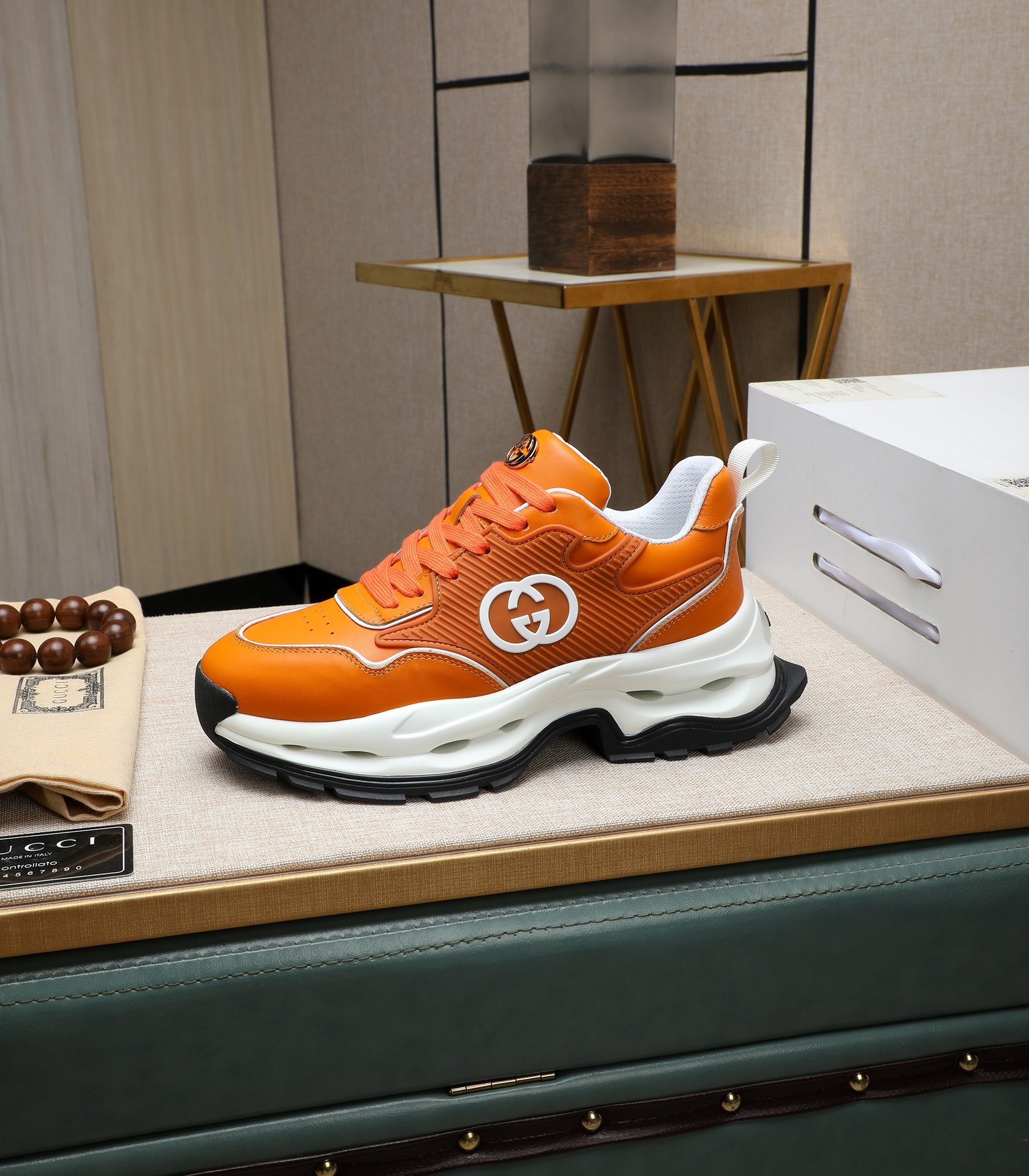 Gucci Men's Orange Leather Chunky Sole Sneakers Size 38-44 7 i1710177372 3580 5