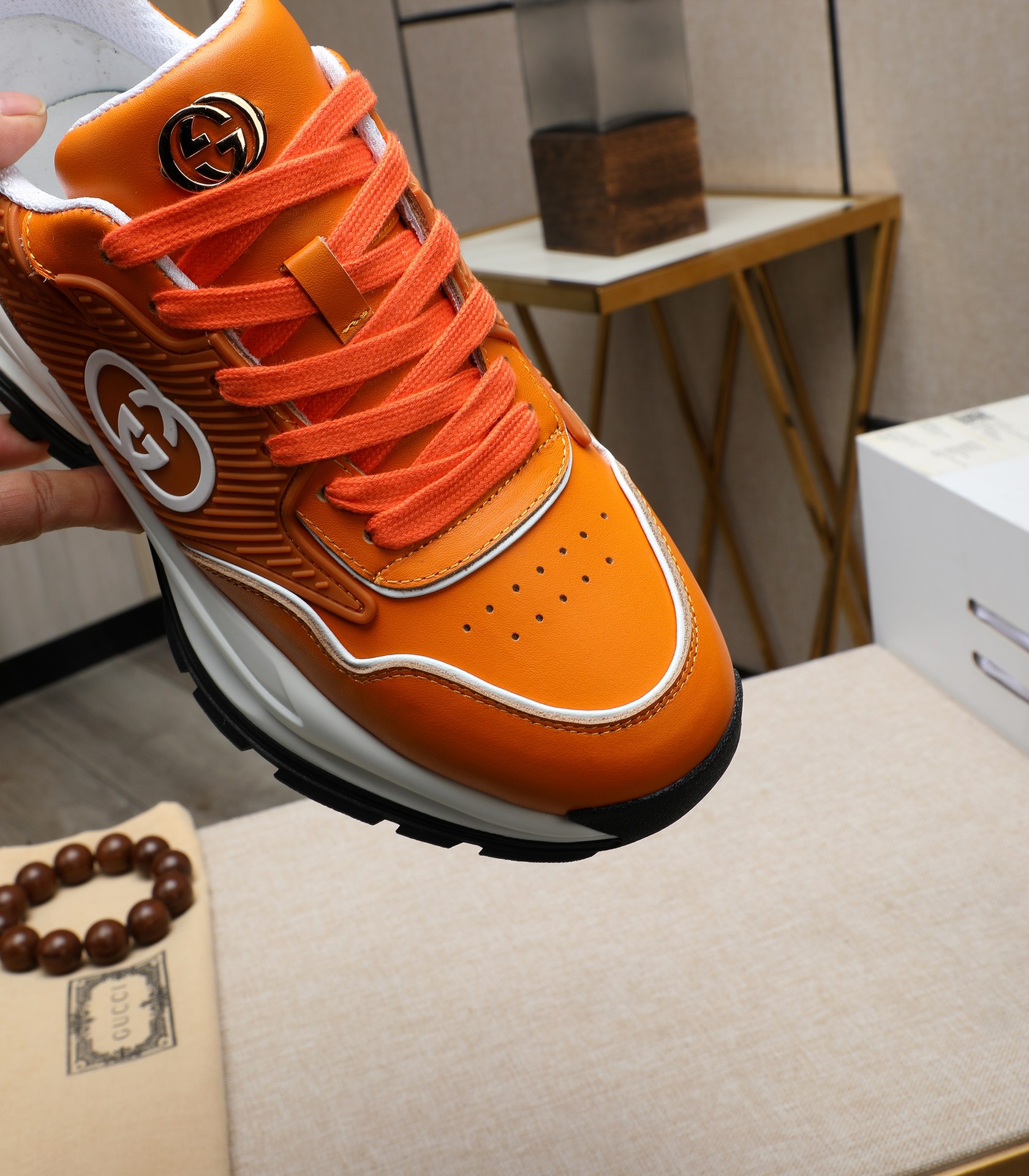 Gucci Men's Orange Leather Chunky Sole Sneakers Size 38-44 8 i1710177372 3990 2