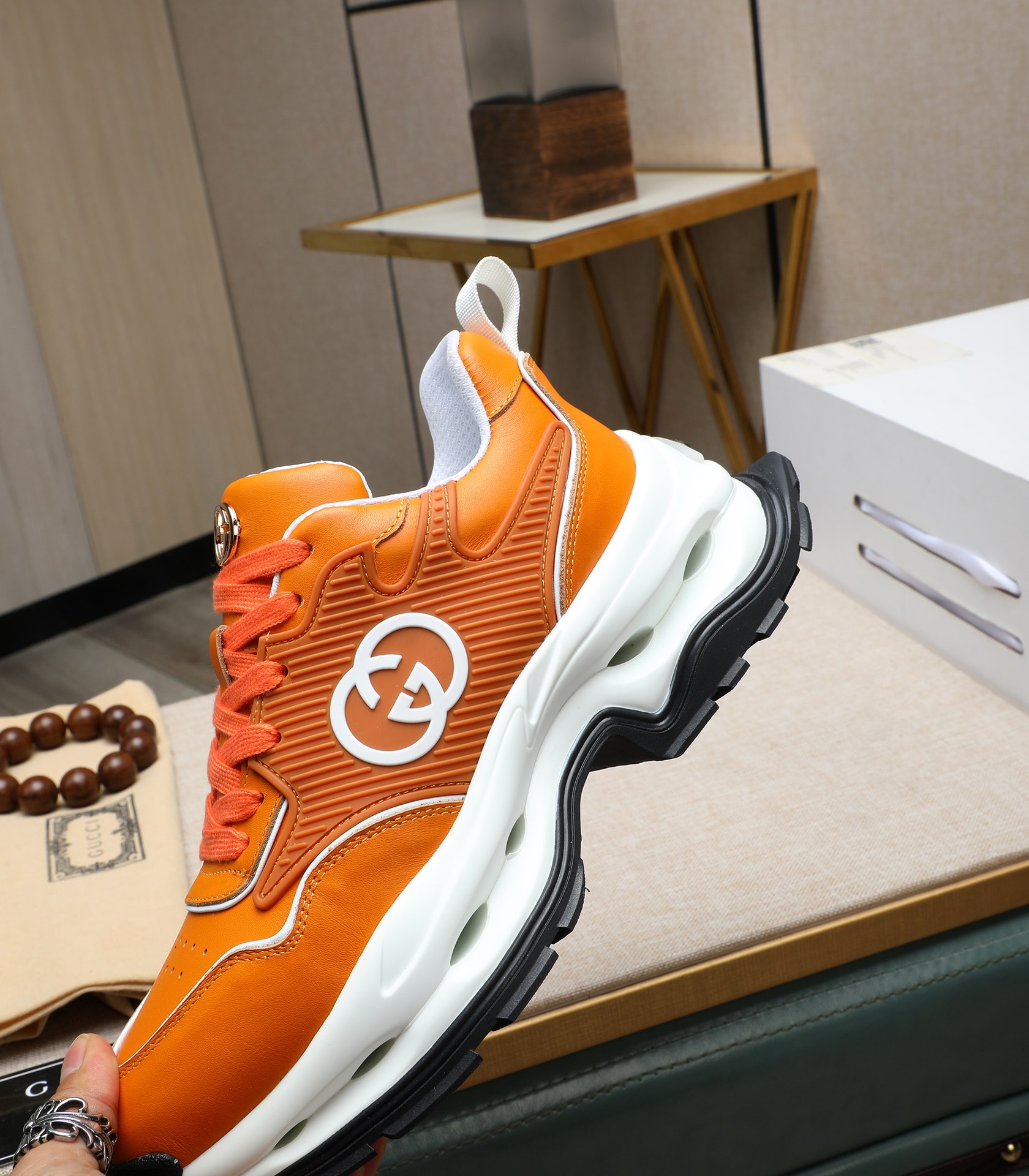 Gucci Men's Orange Leather Chunky Sole Sneakers Size 38-44 9 i1710177372 4927 6