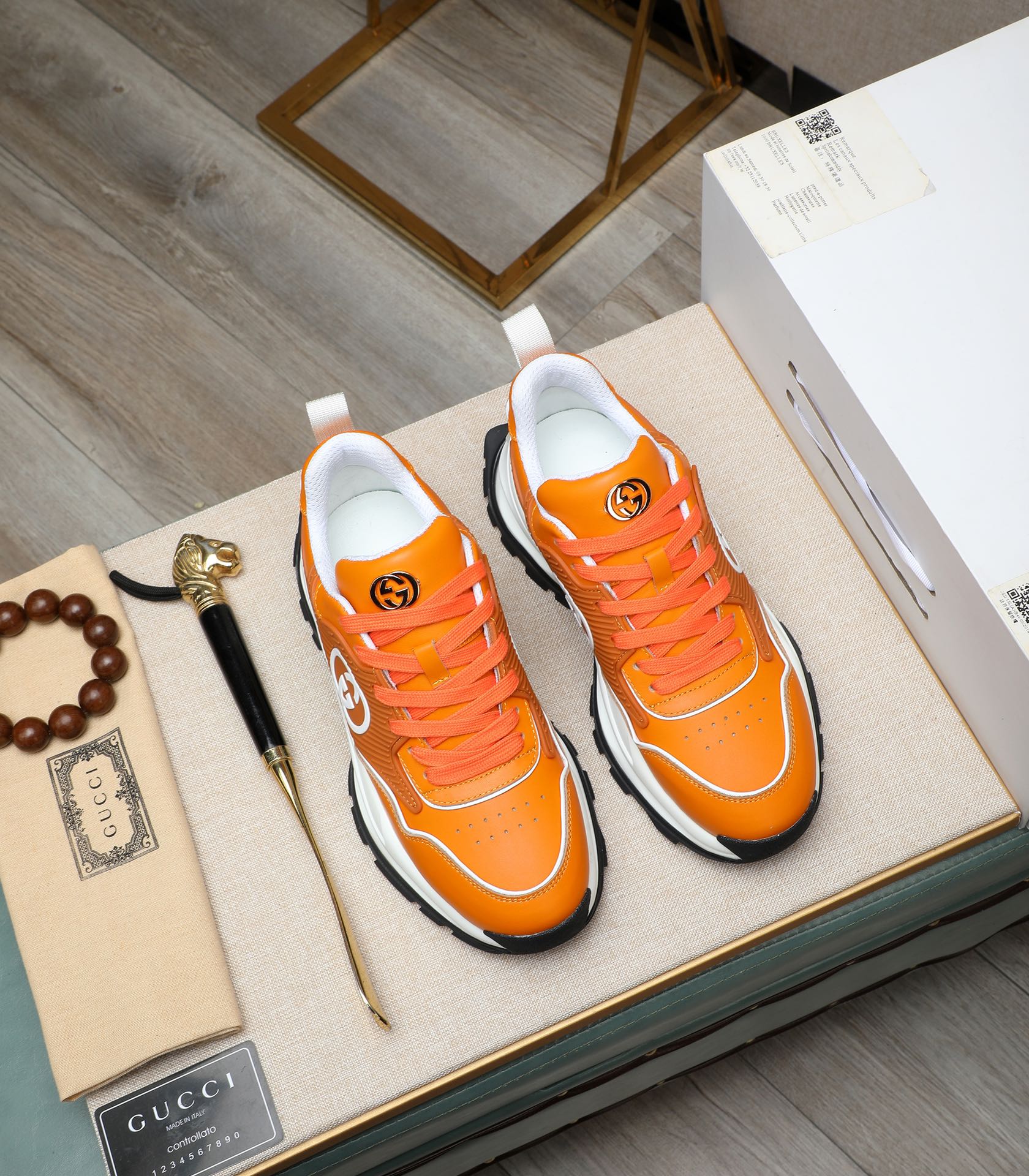 Gucci Men's Orange Leather Chunky Sole Sneakers Size 38-44 4 i1710177372 7834 1