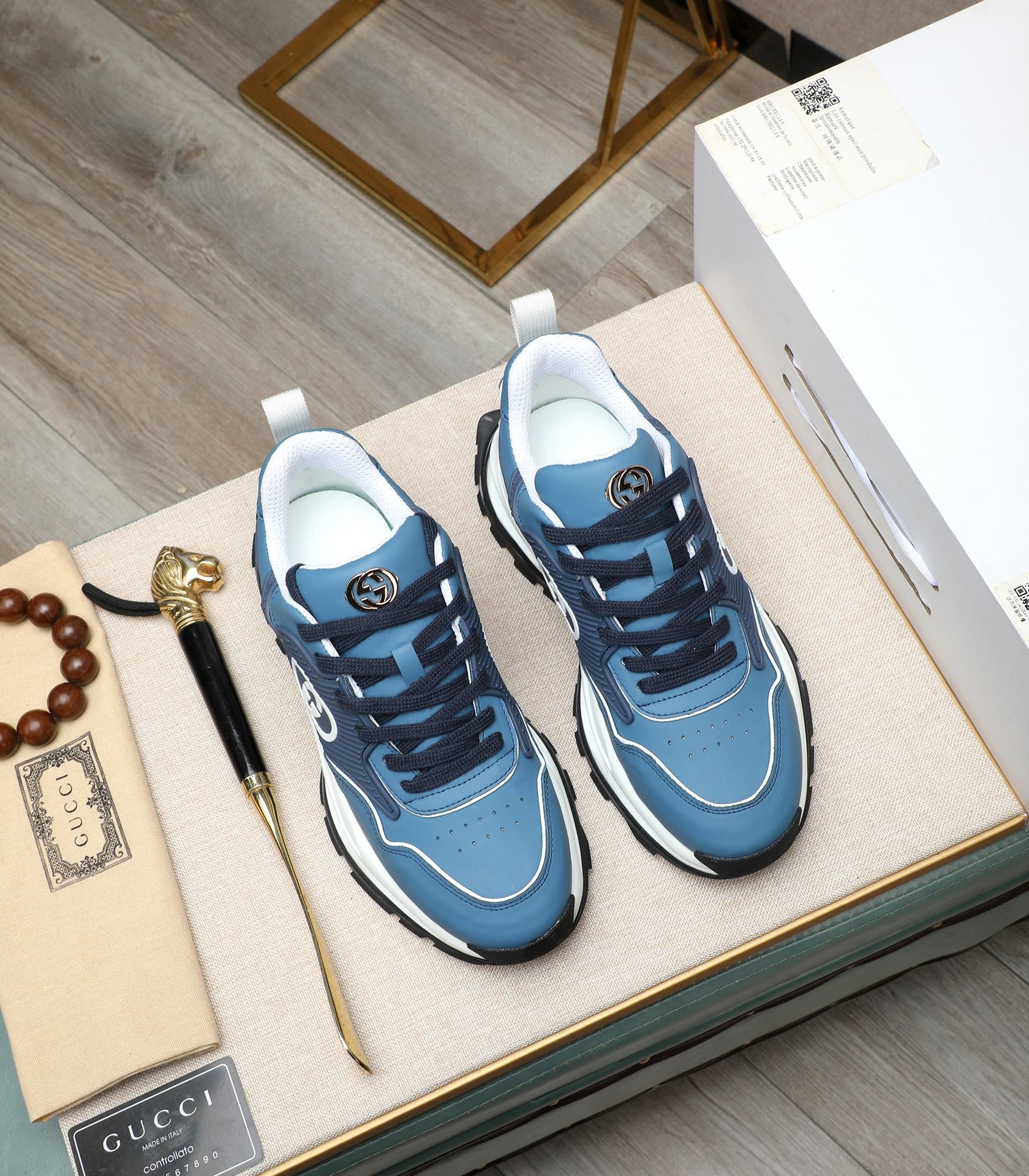 Gucci 2024 Blue Leather Sneakers with Interlocking G Logo - Size 38-44 5 i1710177416 1684 1