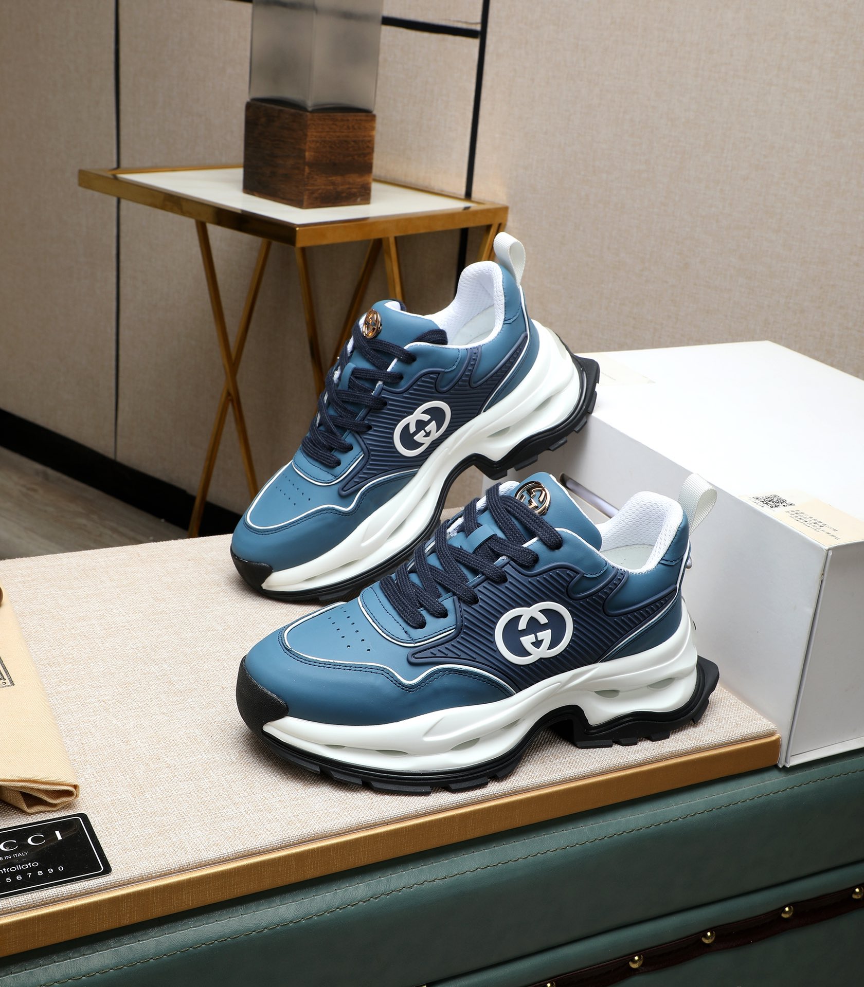 Gucci 2024 Blue Leather Sneakers with Interlocking G Logo - Size 38-44 3 i1710177416 492 4