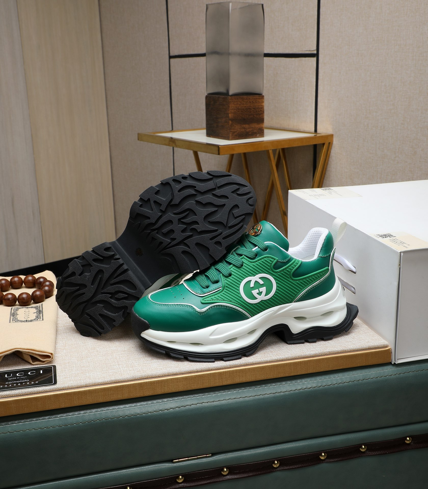 Gucci Men's Green Leather Chunky Sneakers Designer Fashionable Shoes 6 i1710177456 1323 5