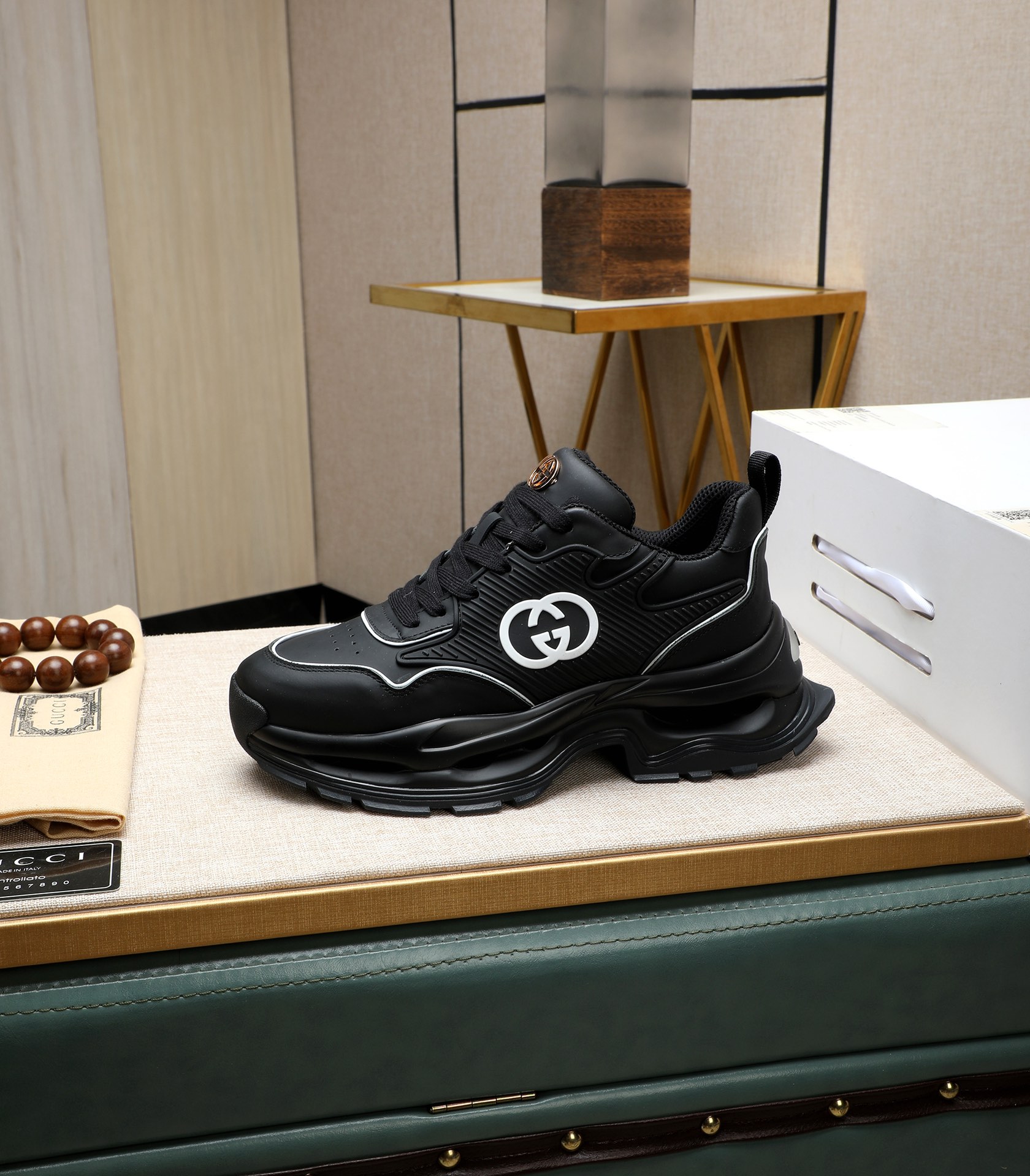 Gucci Men's Black Leather Chunky Sneakers, 2024 New Arrival, Size 38-44 7 i1710177479 4186 3
