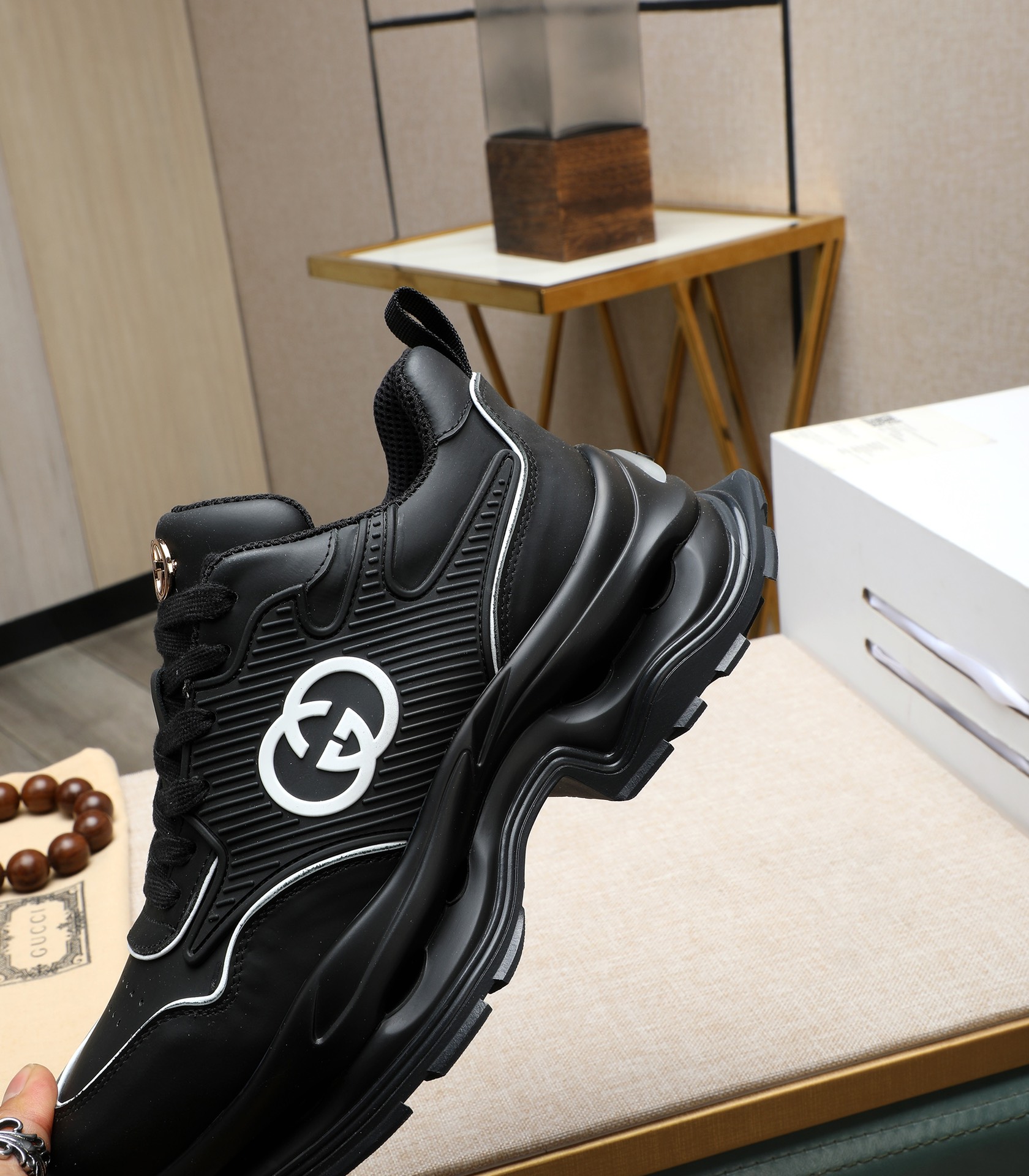 Gucci Men's Black Leather Chunky Sneakers, 2024 New Arrival, Size 38-44 9 i1710177479 71 5