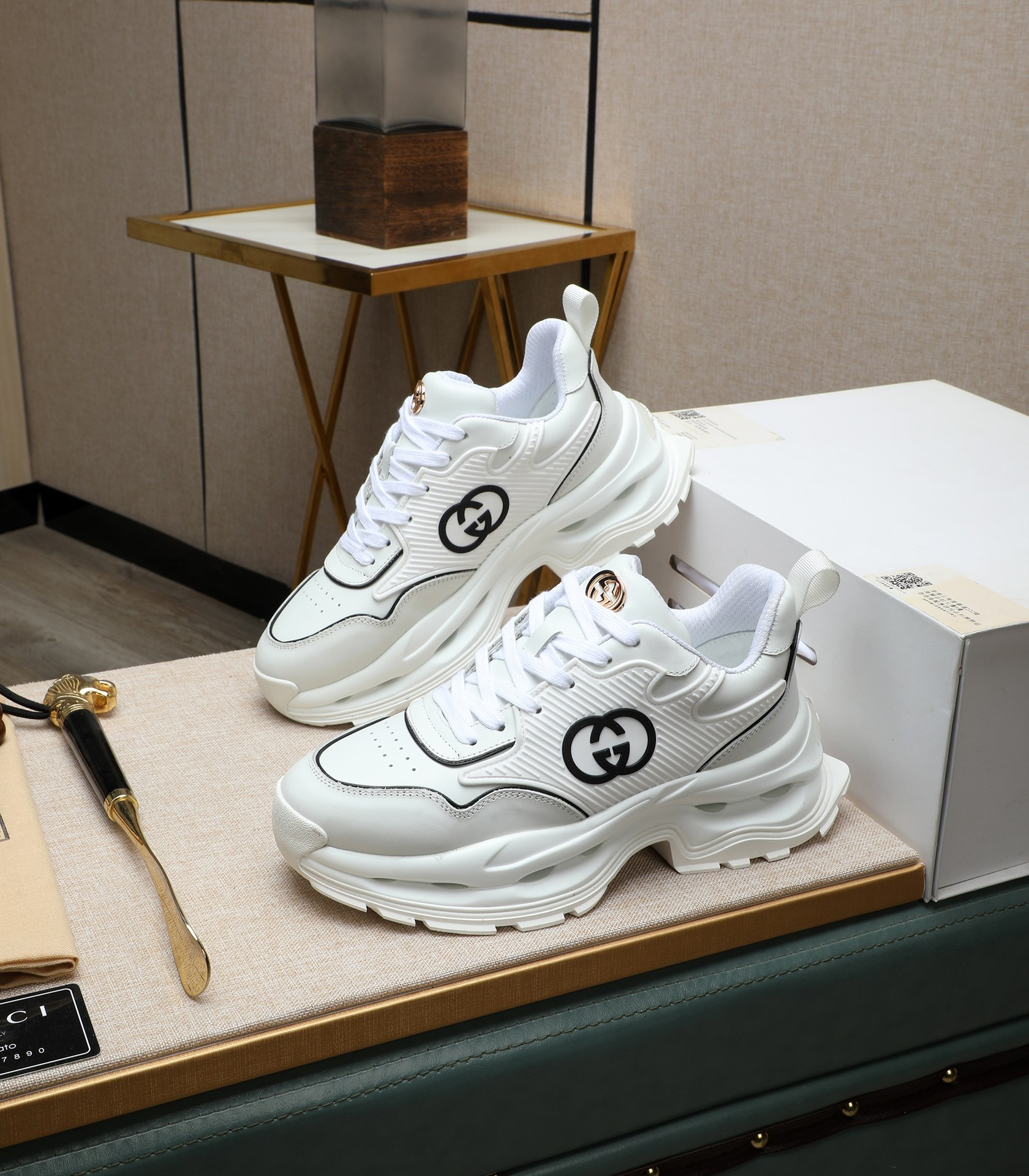 Gucci White Leather Chunky Sneakers, Latest Italian Import, Size 38-44 6 i1710177498 1608 8