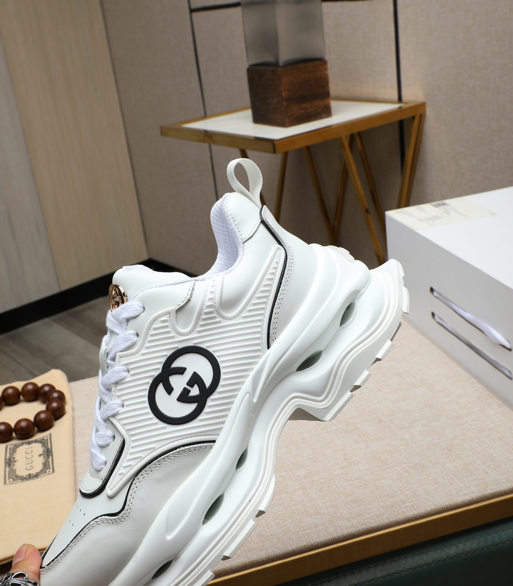 Gucci White Leather Chunky Sneakers, Latest Italian Import, Size 38-44 10 i1710177498 3065 2
