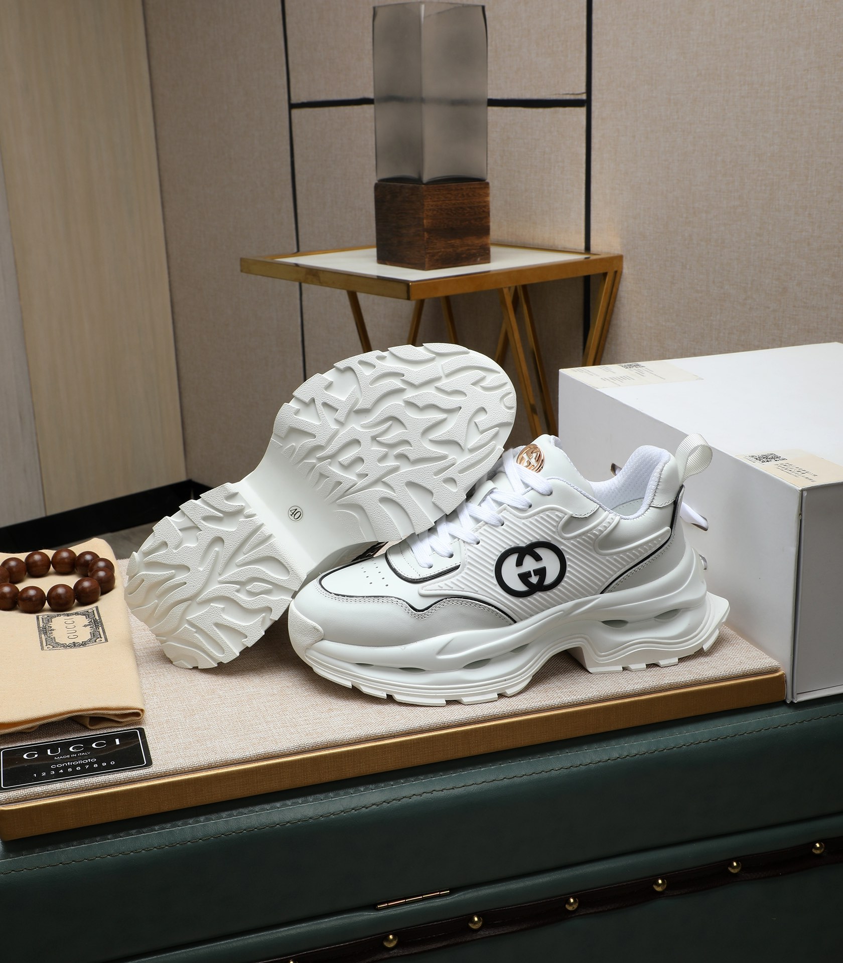 Gucci White Leather Chunky Sneakers, Latest Italian Import, Size 38-44 5 i1710177498 5430 1