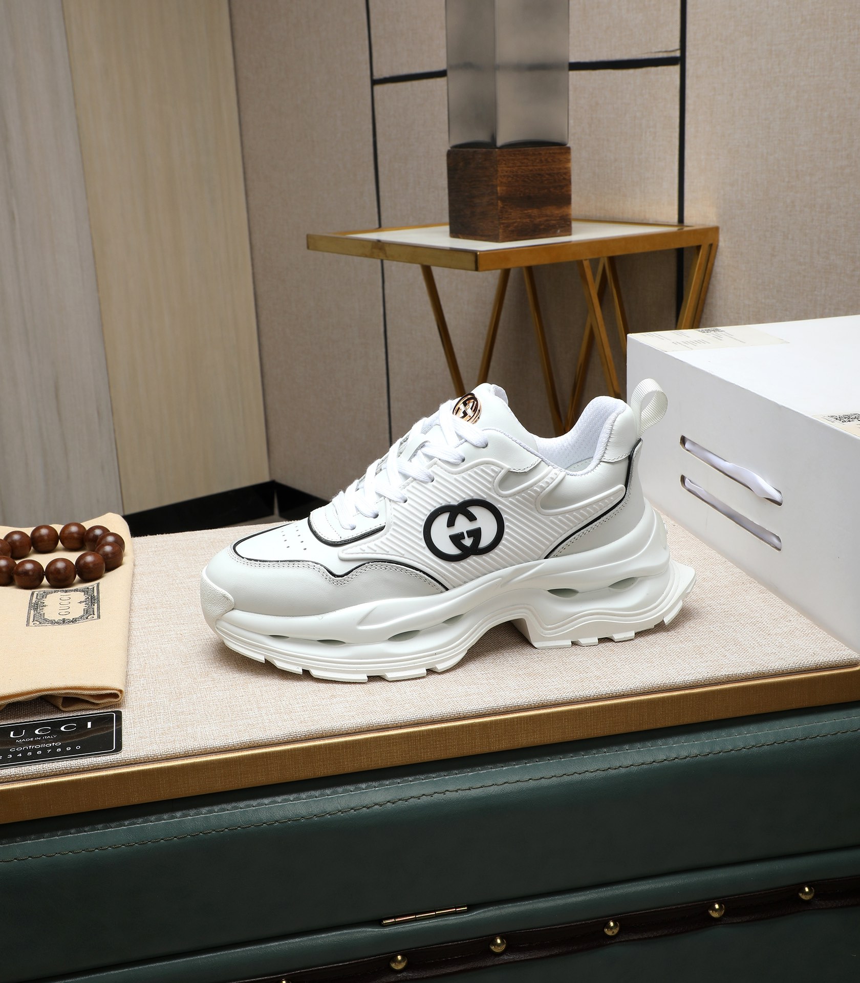 Gucci White Leather Chunky Sneakers, Latest Italian Import, Size 38-44 7 i1710177498 6145 3