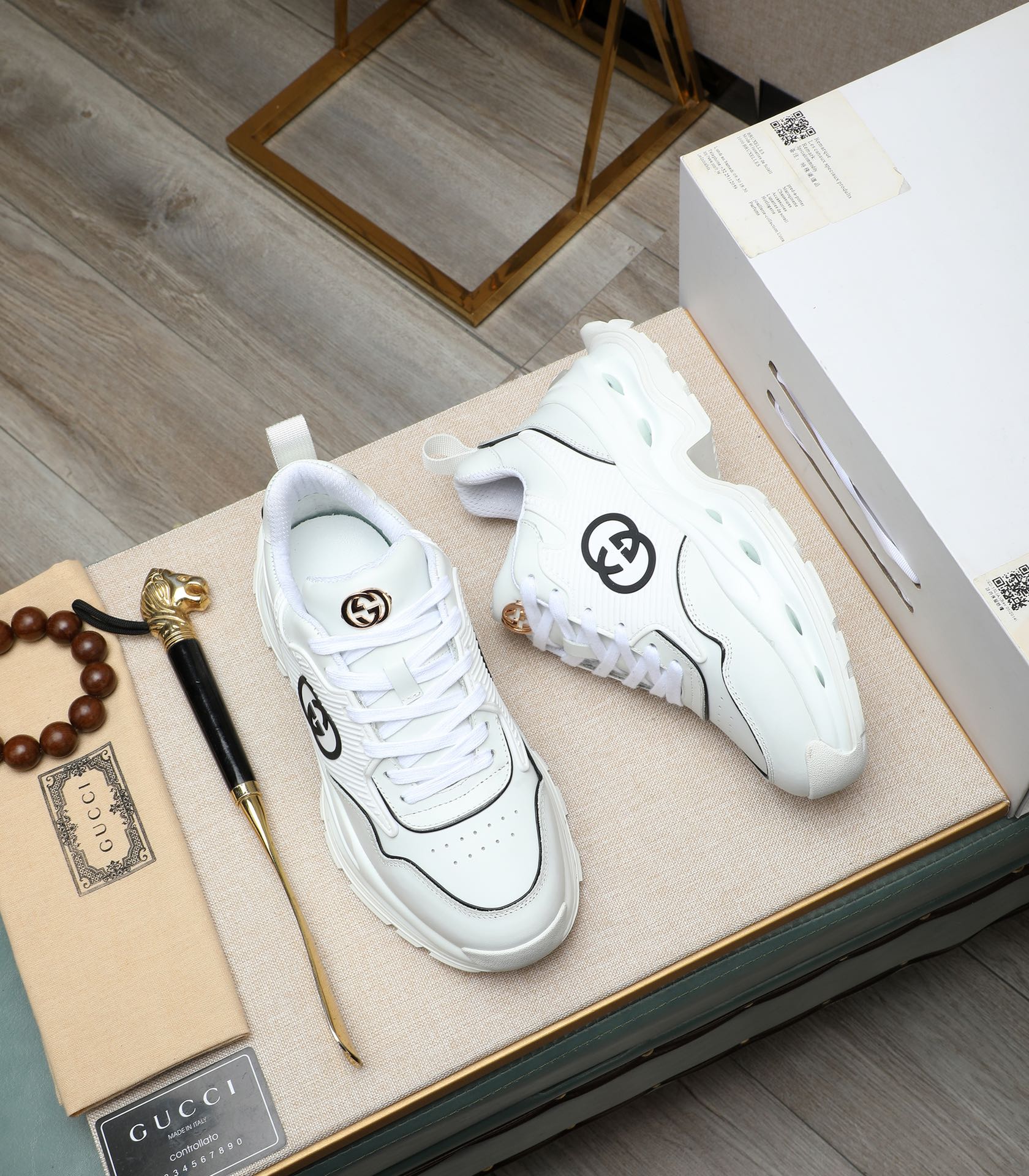 Gucci White Leather Chunky Sneakers, Latest Italian Import, Size 38-44 4 i1710177498 6604 4