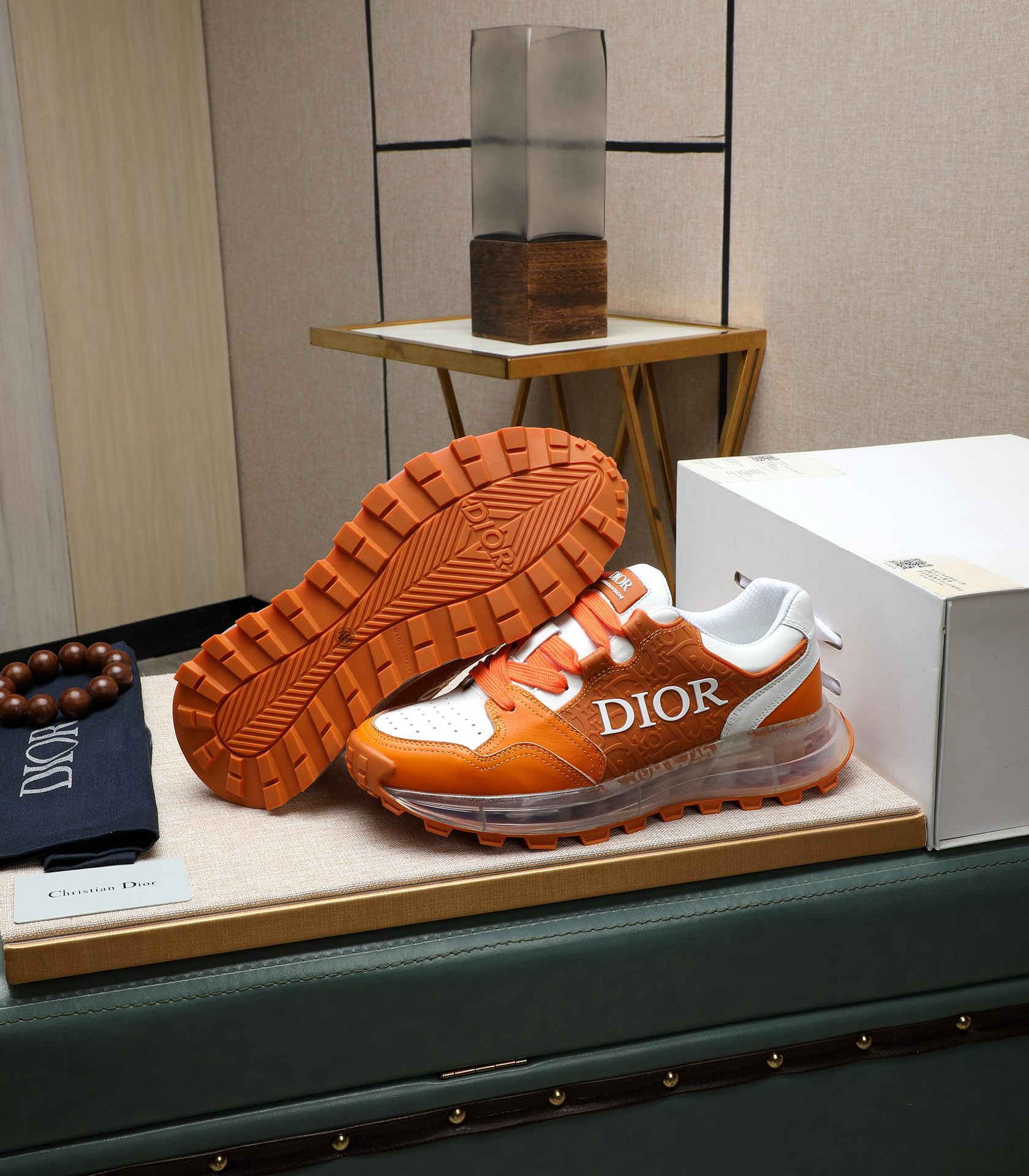 Dior Men's Orange Leather and Mesh Sneakers with Clear Sole 4 i1710177632 2168 4