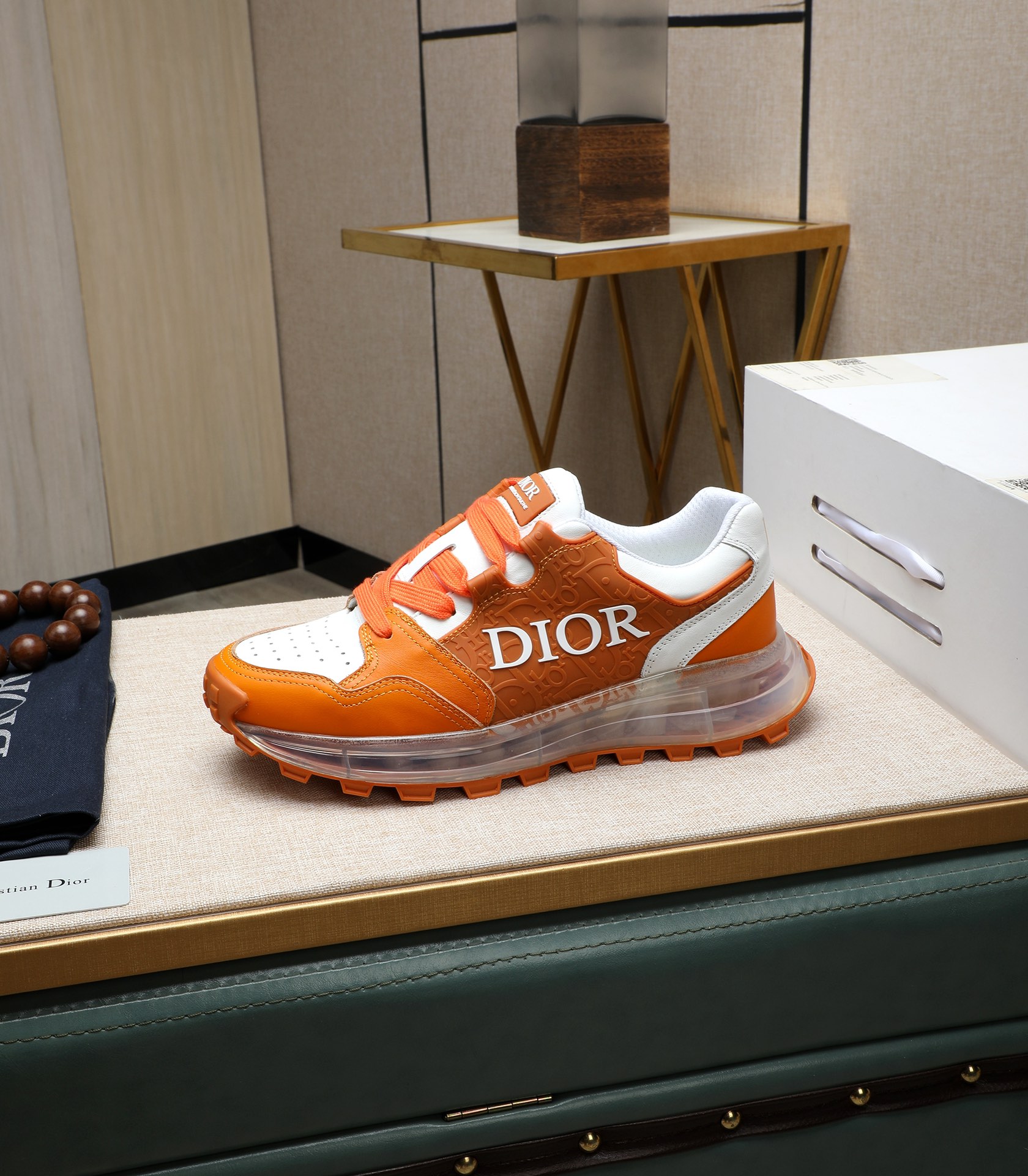 Dior Men's Orange Leather and Mesh Sneakers with Clear Sole 7 i1710177633 8621 7