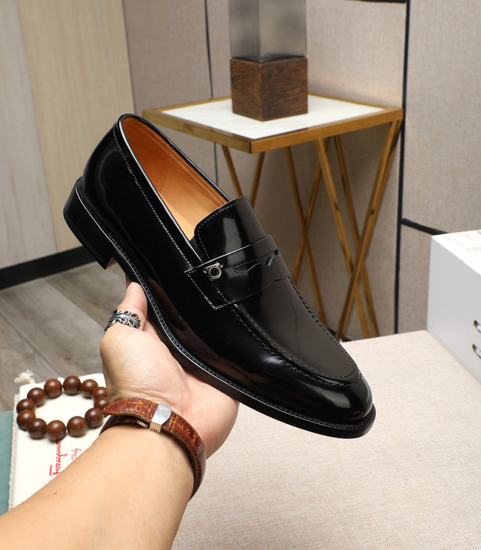 Ferragamo Men's Leather Penny Loafers, Business Dress Shoes, Black, Size 39-44 6 i1710920889 2401 5