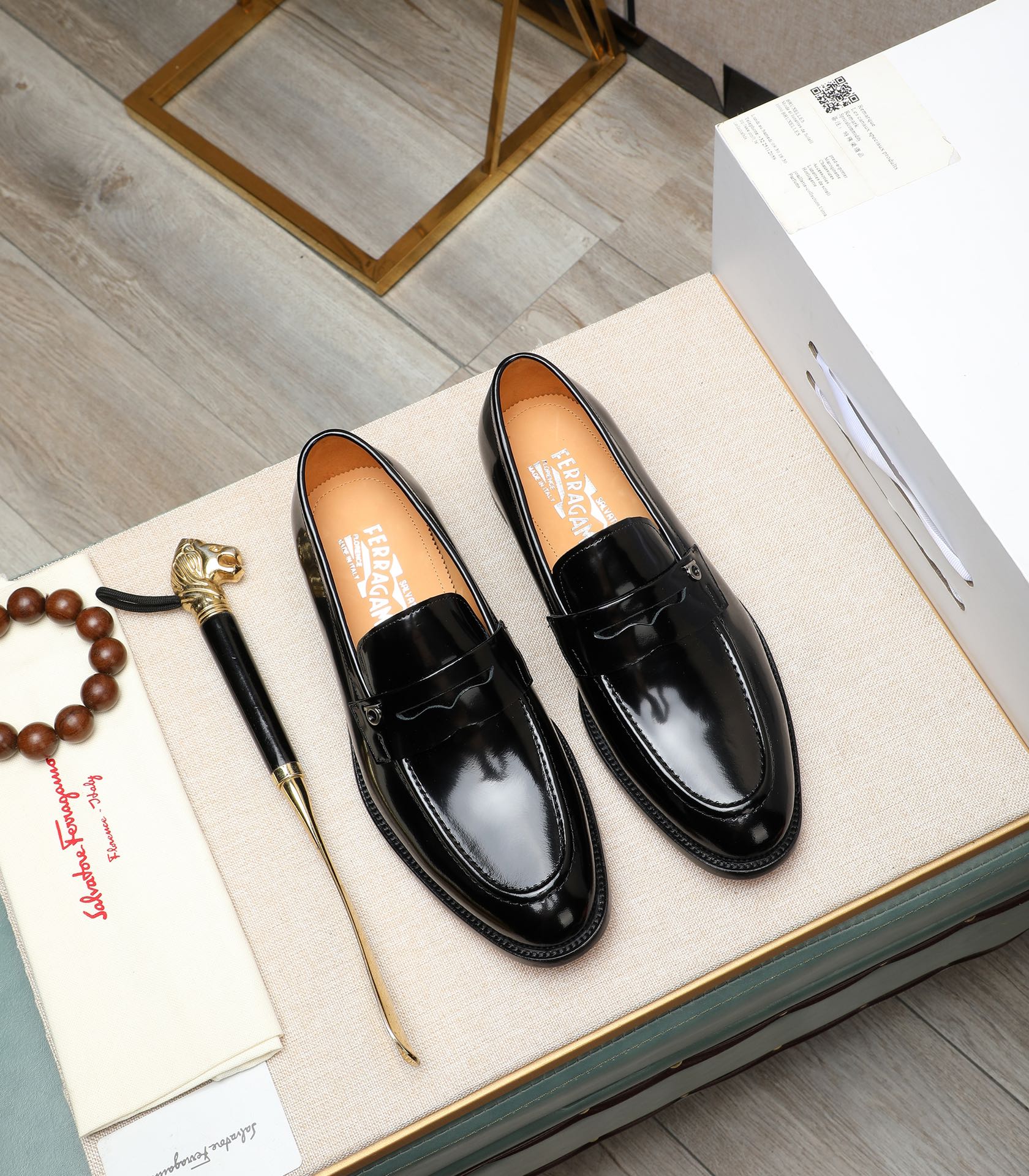 Ferragamo Men's Leather Penny Loafers, Business Dress Shoes, Black, Size 39-44