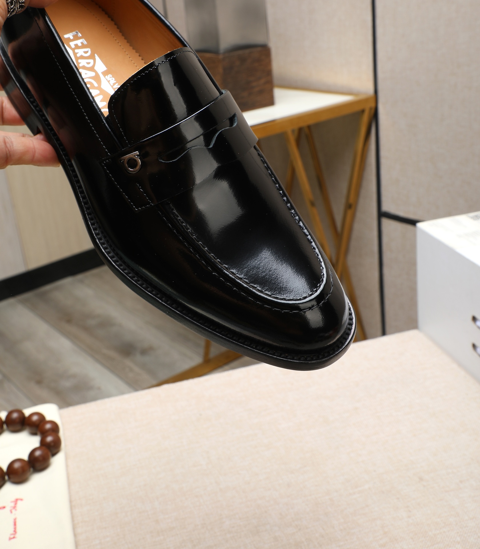 Ferragamo Men's Leather Penny Loafers, Business Dress Shoes, Black, Size 39-44 8 i1710920889 5362 4