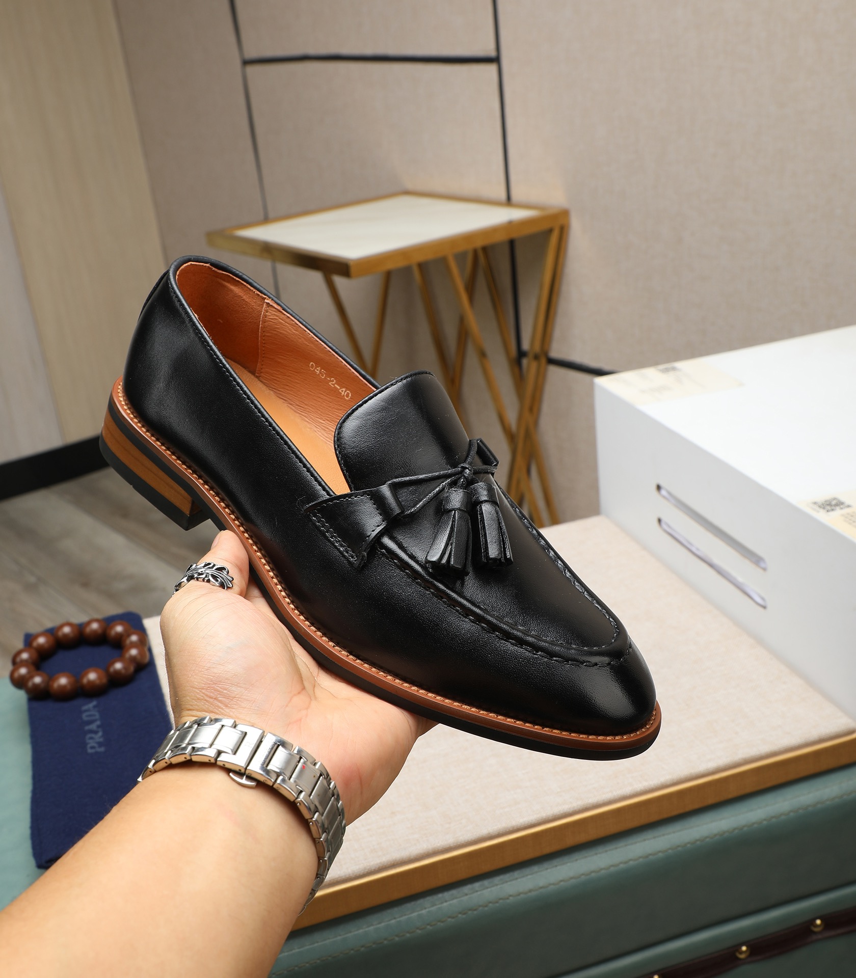 Prada Men's Black Leather Tassel Loafers - Italian Calfskin, Size 38-44 6 i1725478563 237 6