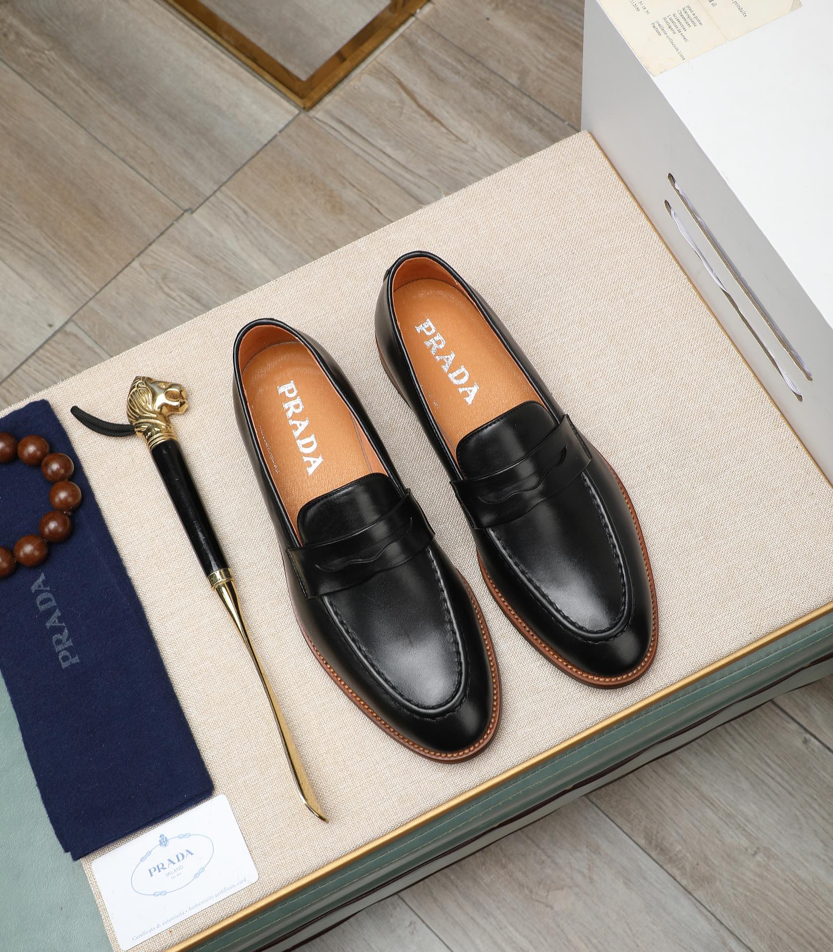 Prada Men's Leather Loafers - Italian Calfskin, Comfortable & Stylish 1 Prada Men's Leather Loafers - Italian Calfskin, Comfortable & Stylish
