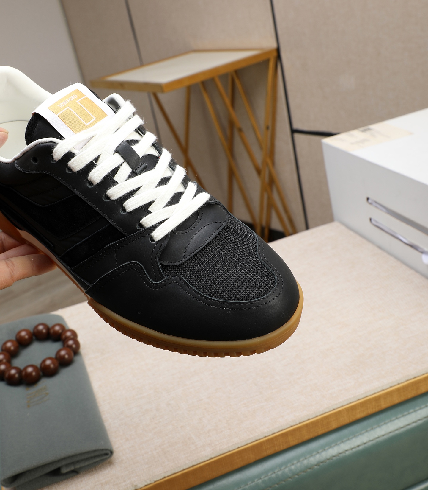 Tom Ford Men's Black Leather and Suede Sneakers with Gum Rubber Sole 8 i1739339909362 6792 0 6
