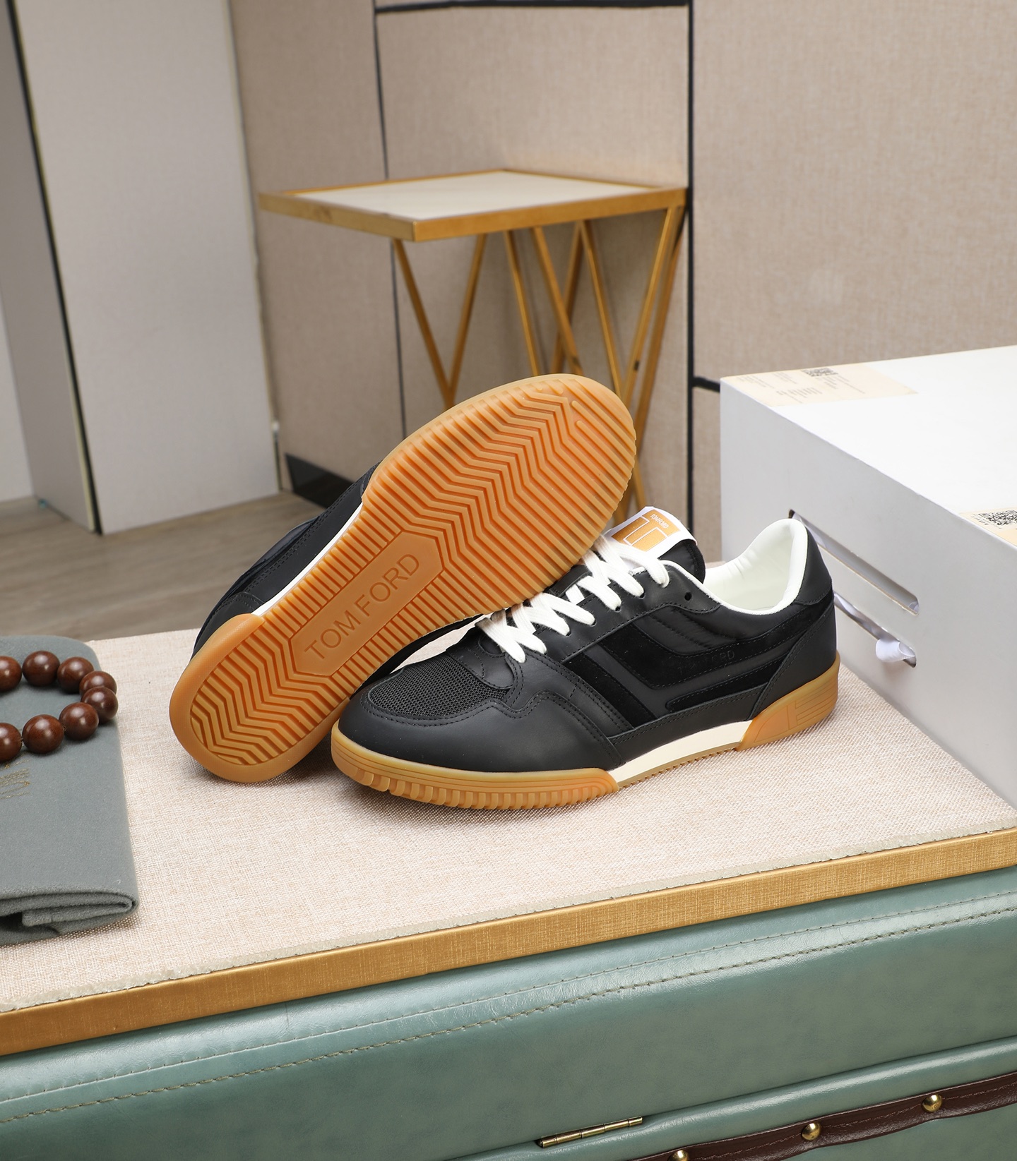 Tom Ford Men's Black Leather and Suede Sneakers with Gum Rubber Sole 5 i1739339909364 2791 0 3