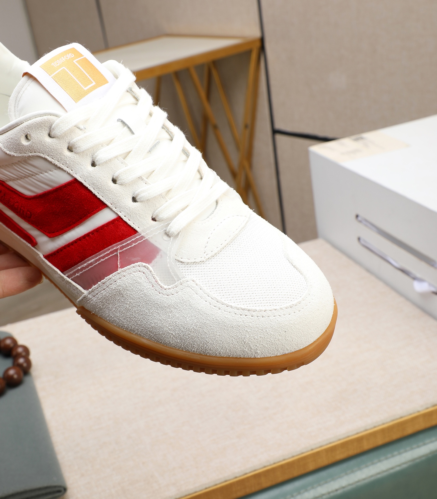 Tom Ford Men's White/Red Leather Sneakers Casual Athletic Shoes 10 i1739340259209 7092 0 8