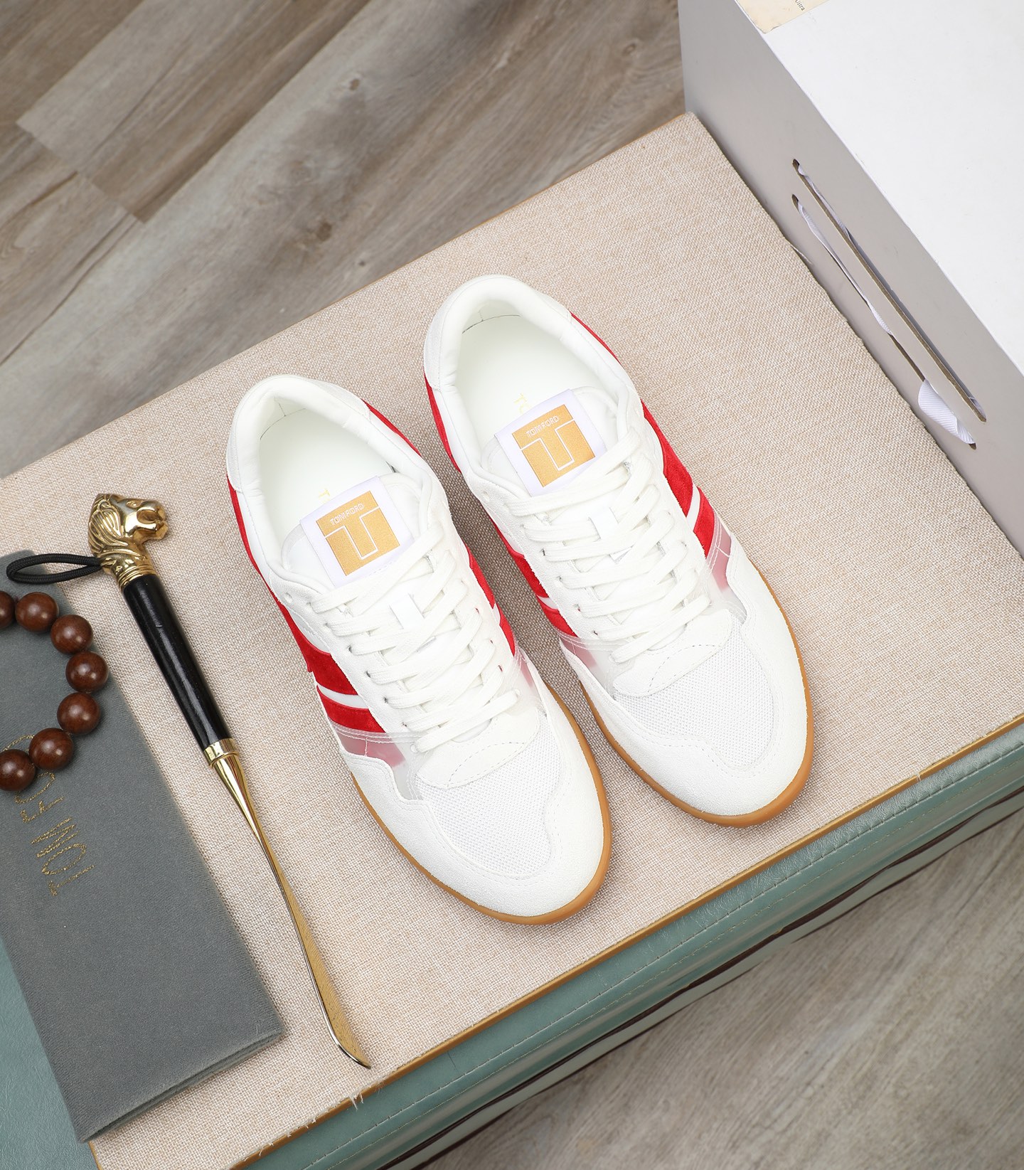Tom Ford Men's White/Red Leather Sneakers Casual Athletic Shoes 3 i1739340259213 1545 0 1