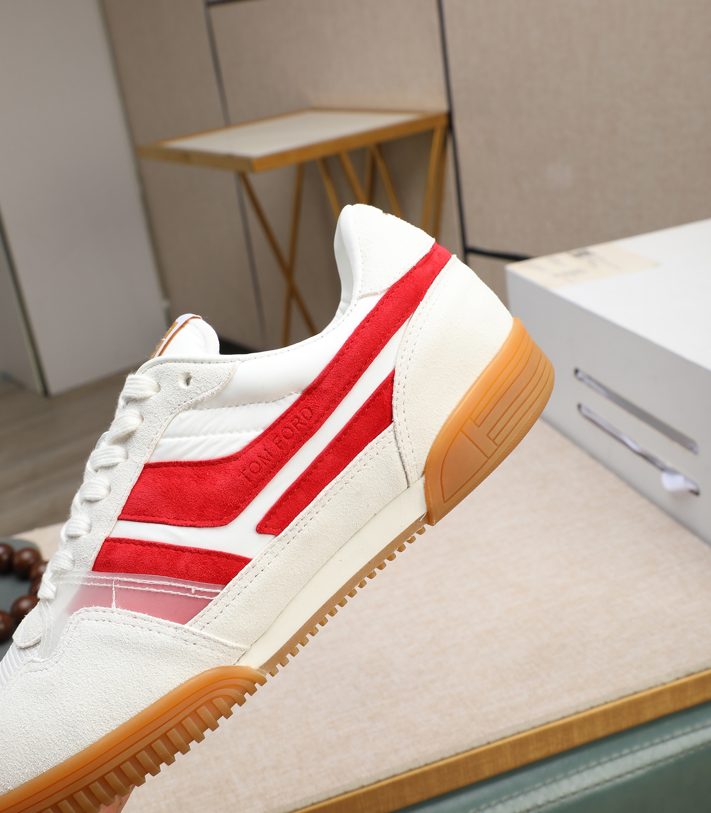 Tom Ford Men's White/Red Leather Sneakers Casual Athletic Shoes 9 i1739340259225 2275 0 7