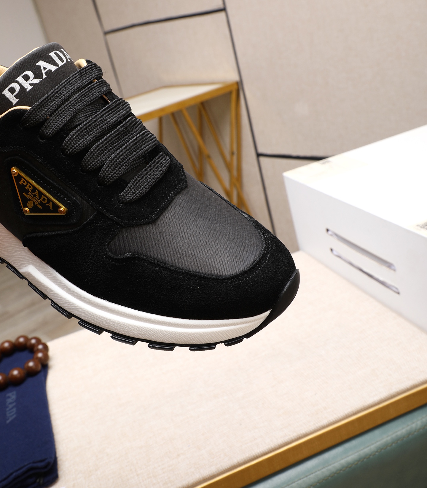 Prada Men's Leather & Suede Black Sneakers Lace-Up, Size 38-44 9 i1741938801962 4070 0 7