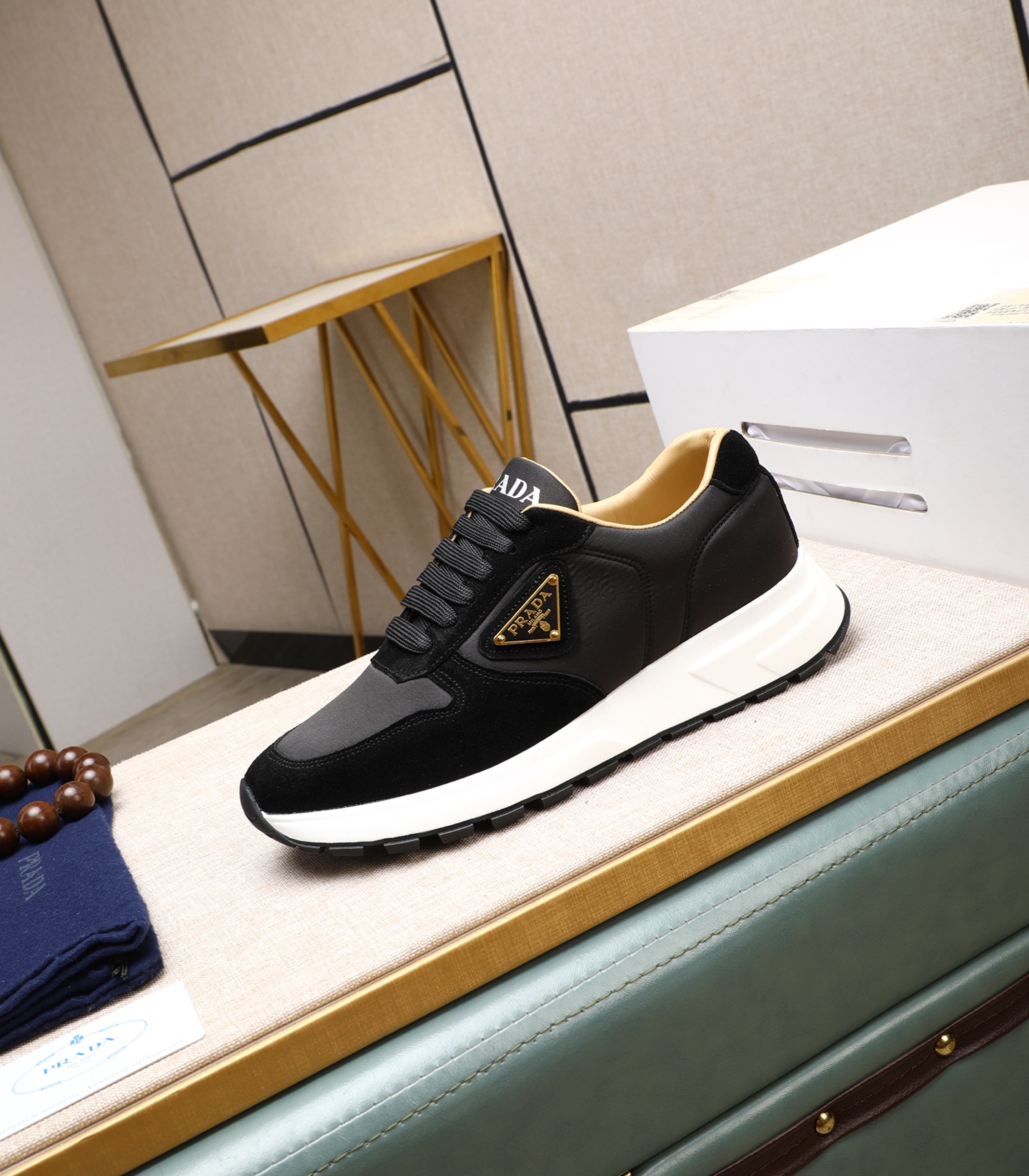 Prada Men's Leather & Suede Black Sneakers Lace-Up, Size 38-44 6 i1741938801998 4916 0 4