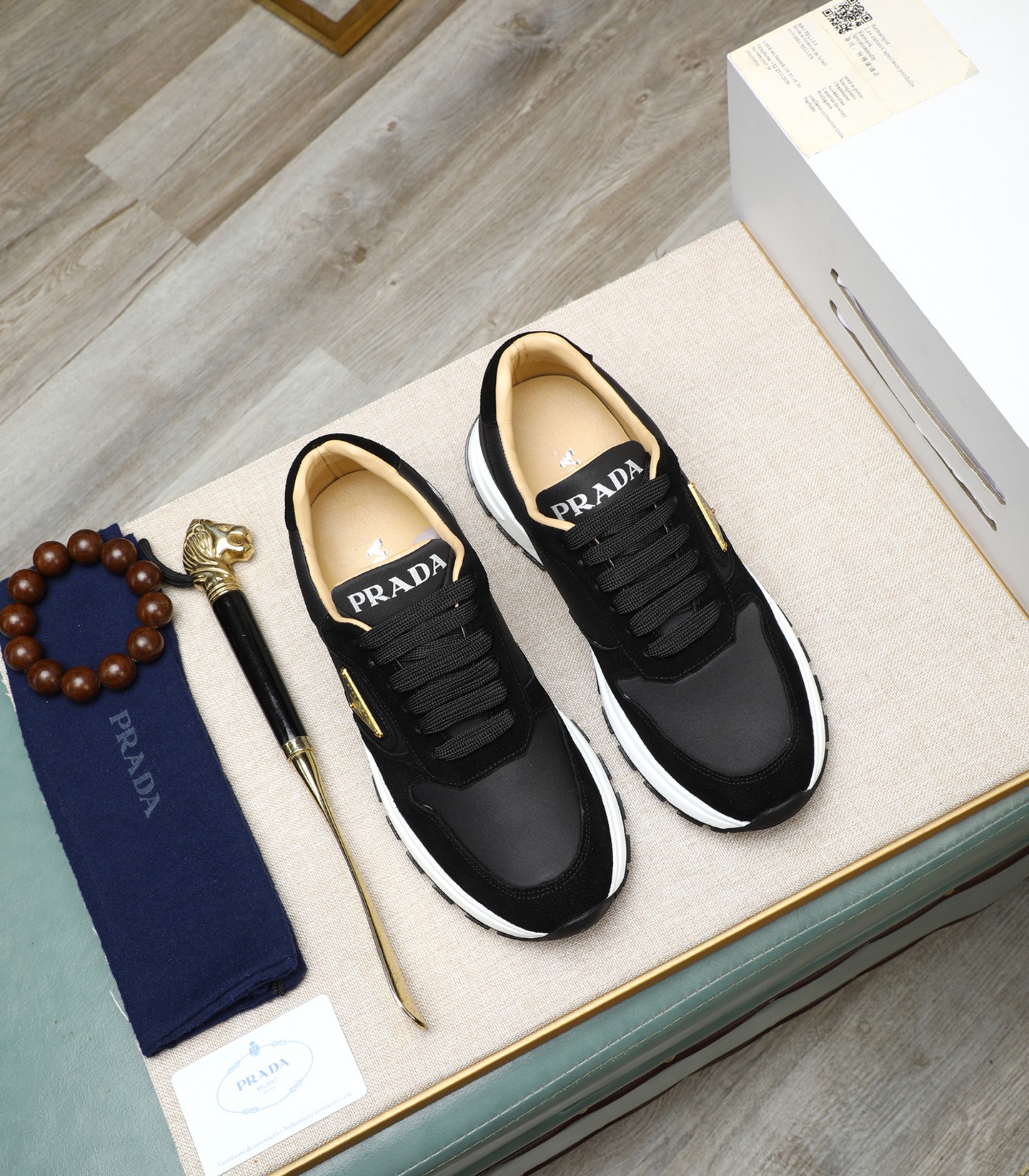 Prada Men's Leather & Suede Black Sneakers Lace-Up, Size 38-44 3 i1741938802023 7614 0 1