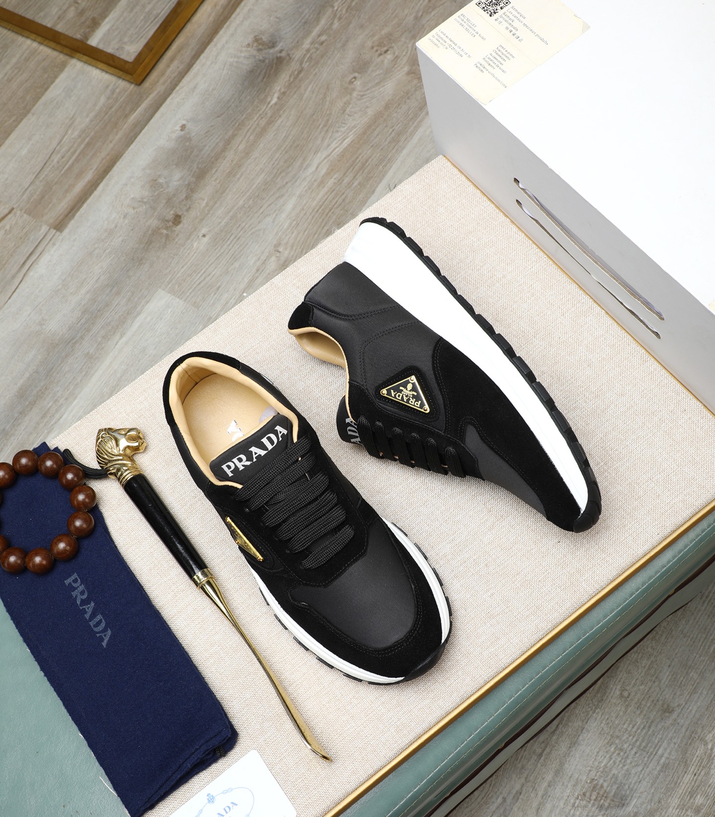 Prada Men's Leather & Suede Black Sneakers Lace-Up, Size 38-44 4 i1741938802039 3171 0 2