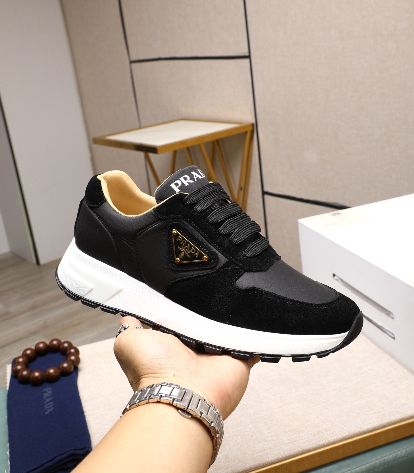 Prada Men's Leather & Suede Black Sneakers Lace-Up, Size 38-44 5 i1741938803222 8823 0 3