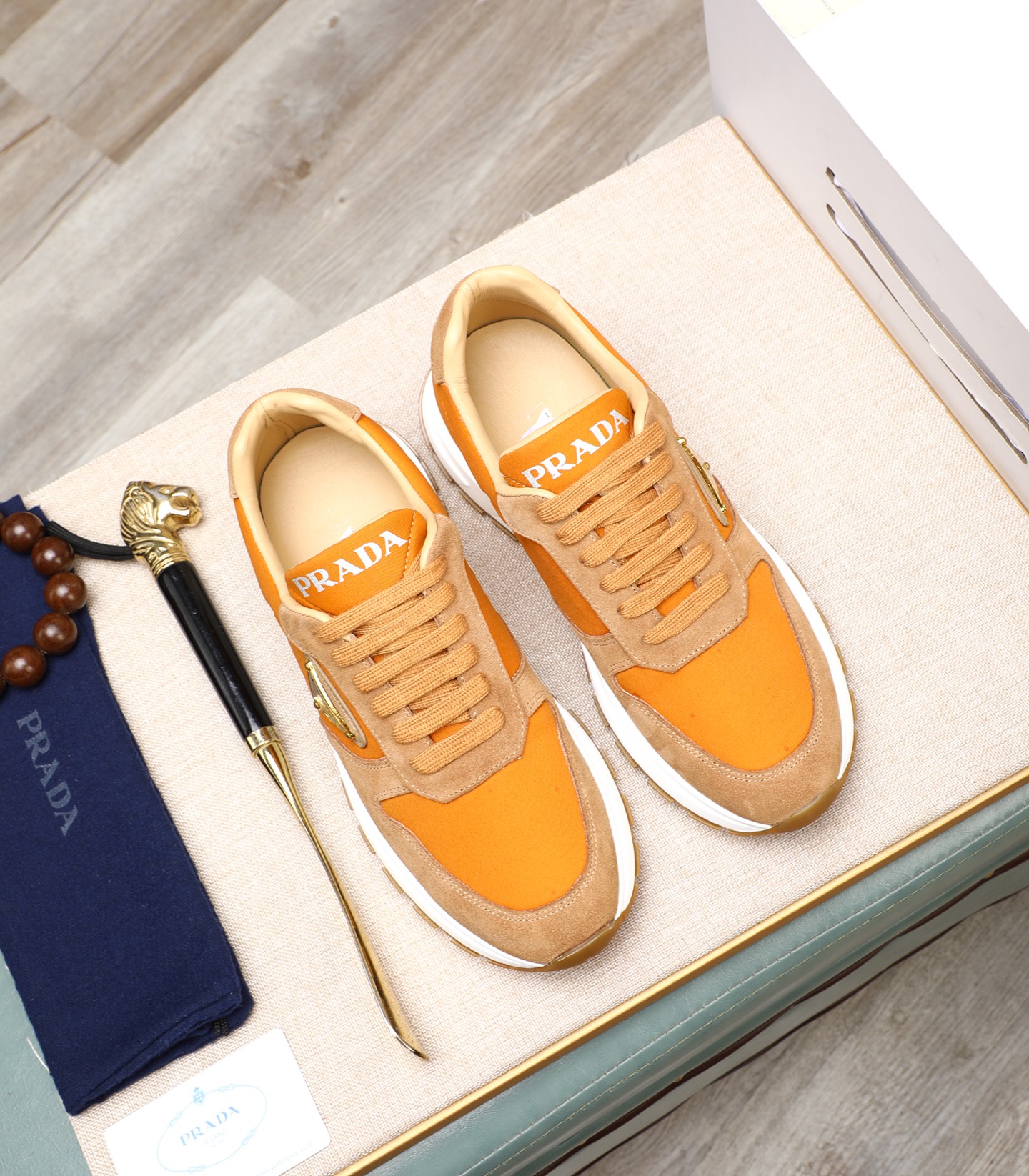 Prada Men's Leather and Suede Sneakers - Orange and Brown, Size 38-44 3 i1741938827963 454 0 1