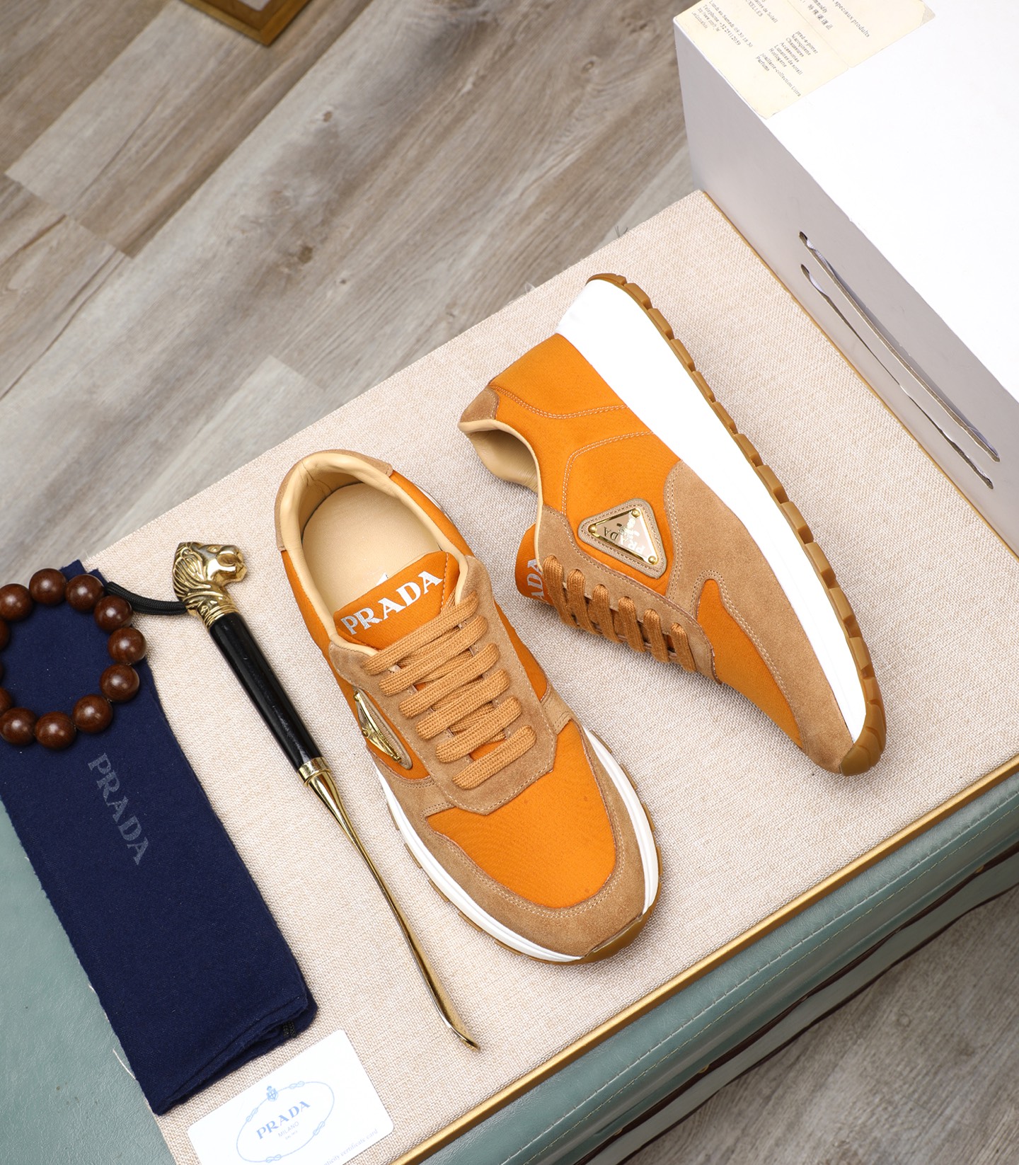 Prada Men's Leather and Suede Sneakers - Orange and Brown, Size 38-44 4 i1741938827997 1048 0 2
