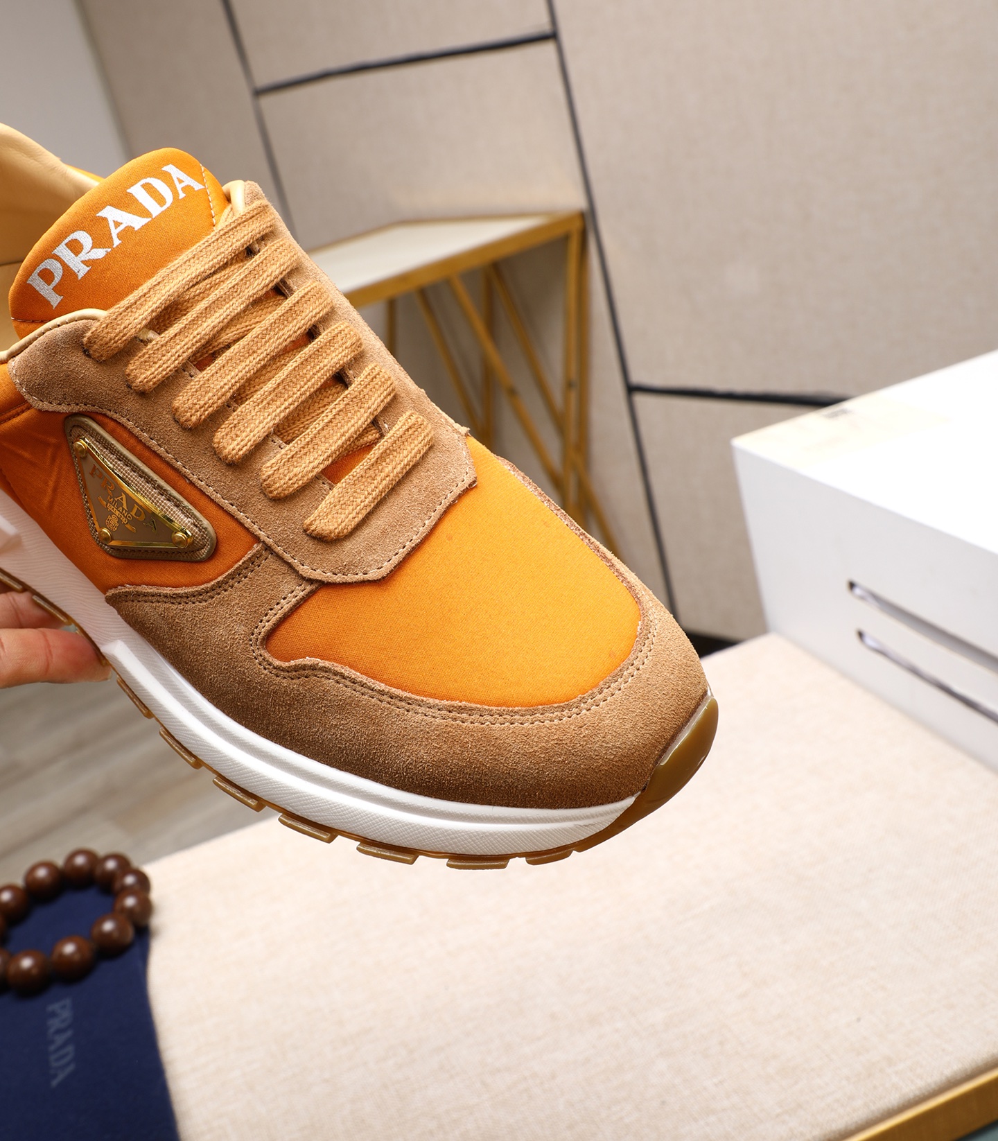 Prada Men's Leather and Suede Sneakers - Orange and Brown, Size 38-44 8 i1741938828004 7900 0 6