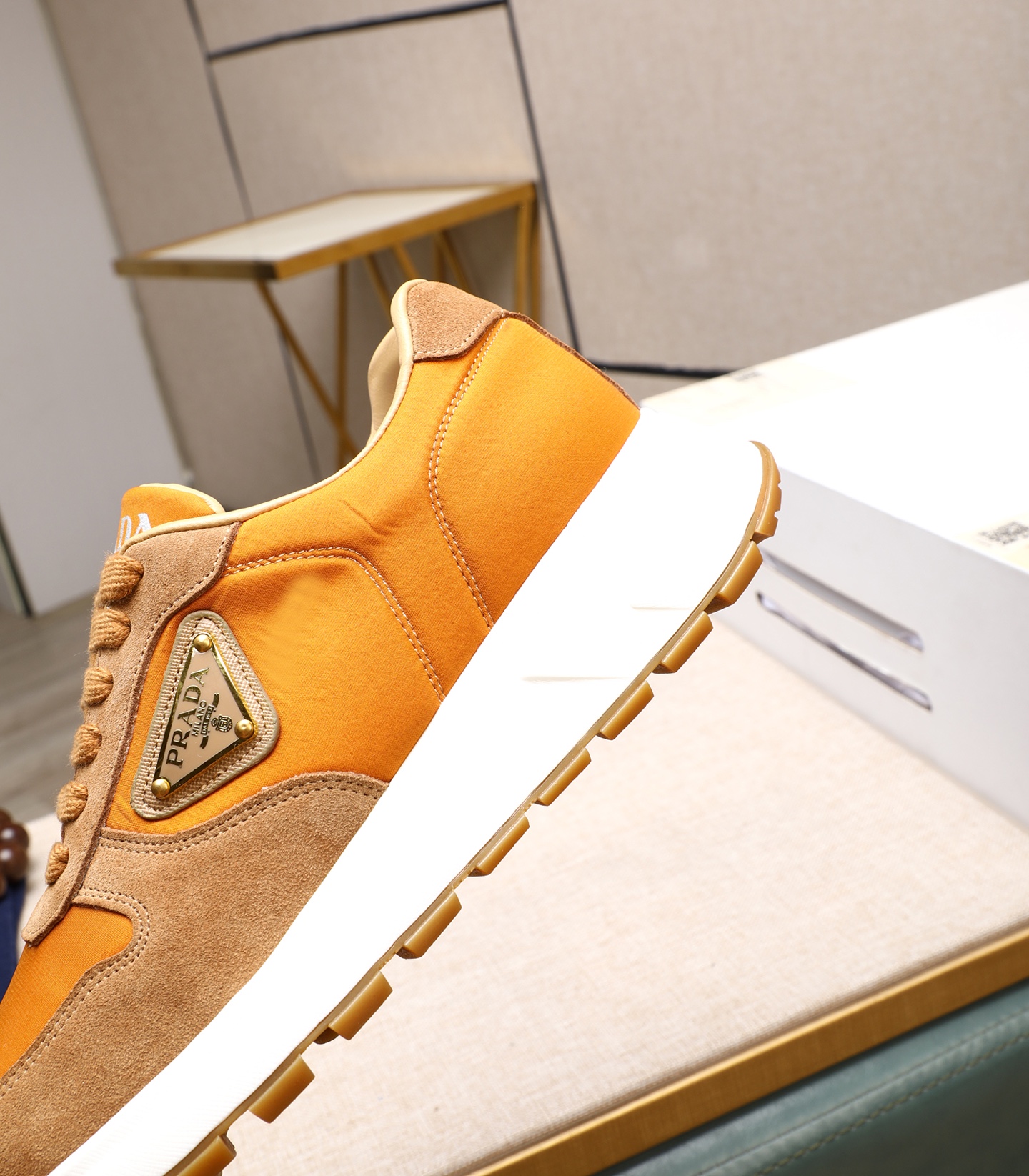 Prada Men's Leather and Suede Sneakers - Orange and Brown, Size 38-44 9 i1741938828730 1151 0 7