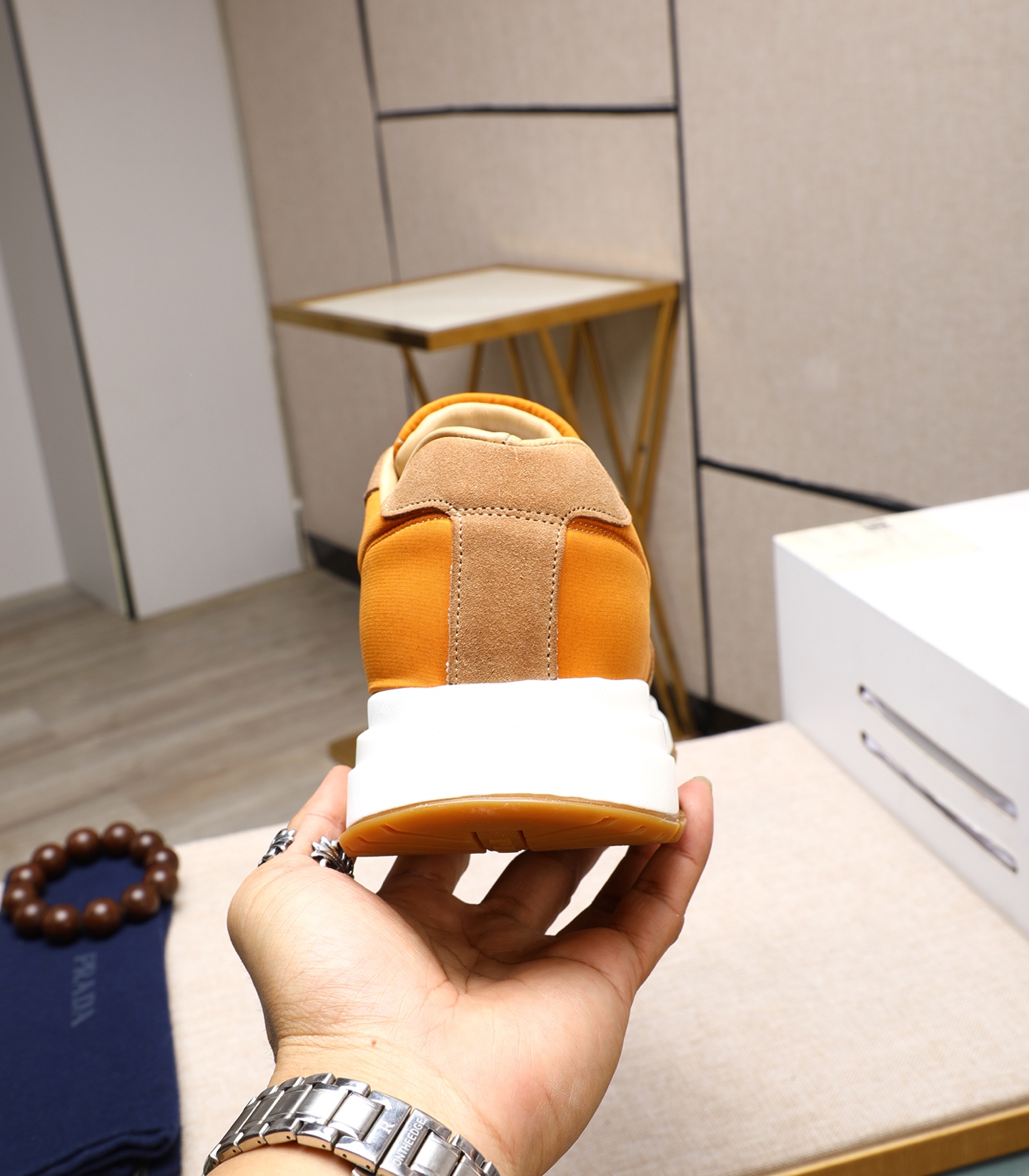 Prada Men's Leather and Suede Sneakers - Orange and Brown, Size 38-44 10 i1741938828730 545 0 8