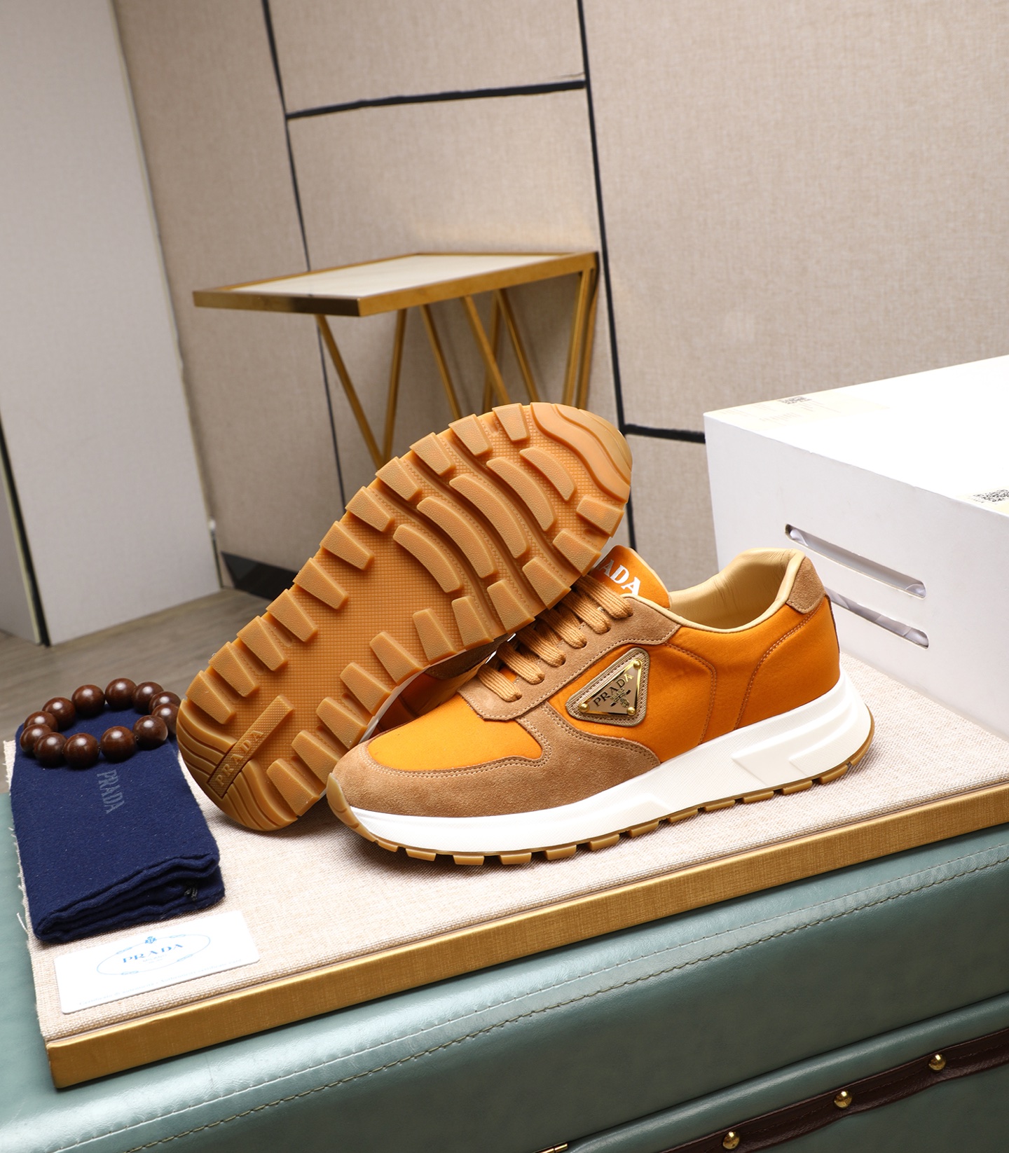 Prada Men's Leather and Suede Sneakers - Orange and Brown, Size 38-44 5 i1741938828733 4339 0 3