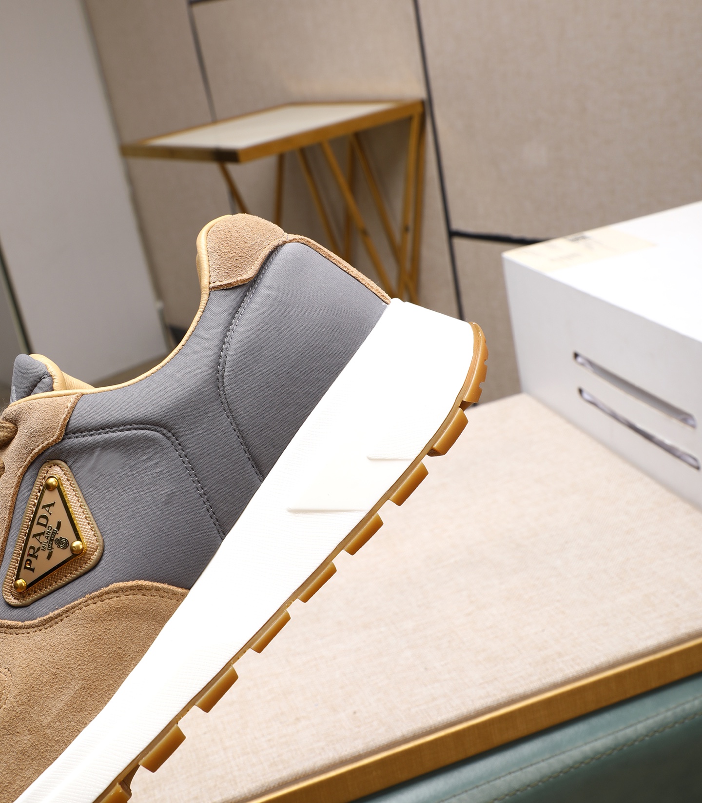 Prada Men's Suede and Leather Sneakers,Size 38-44, Gray/Tan 10 i1741938861295 6889 0 8