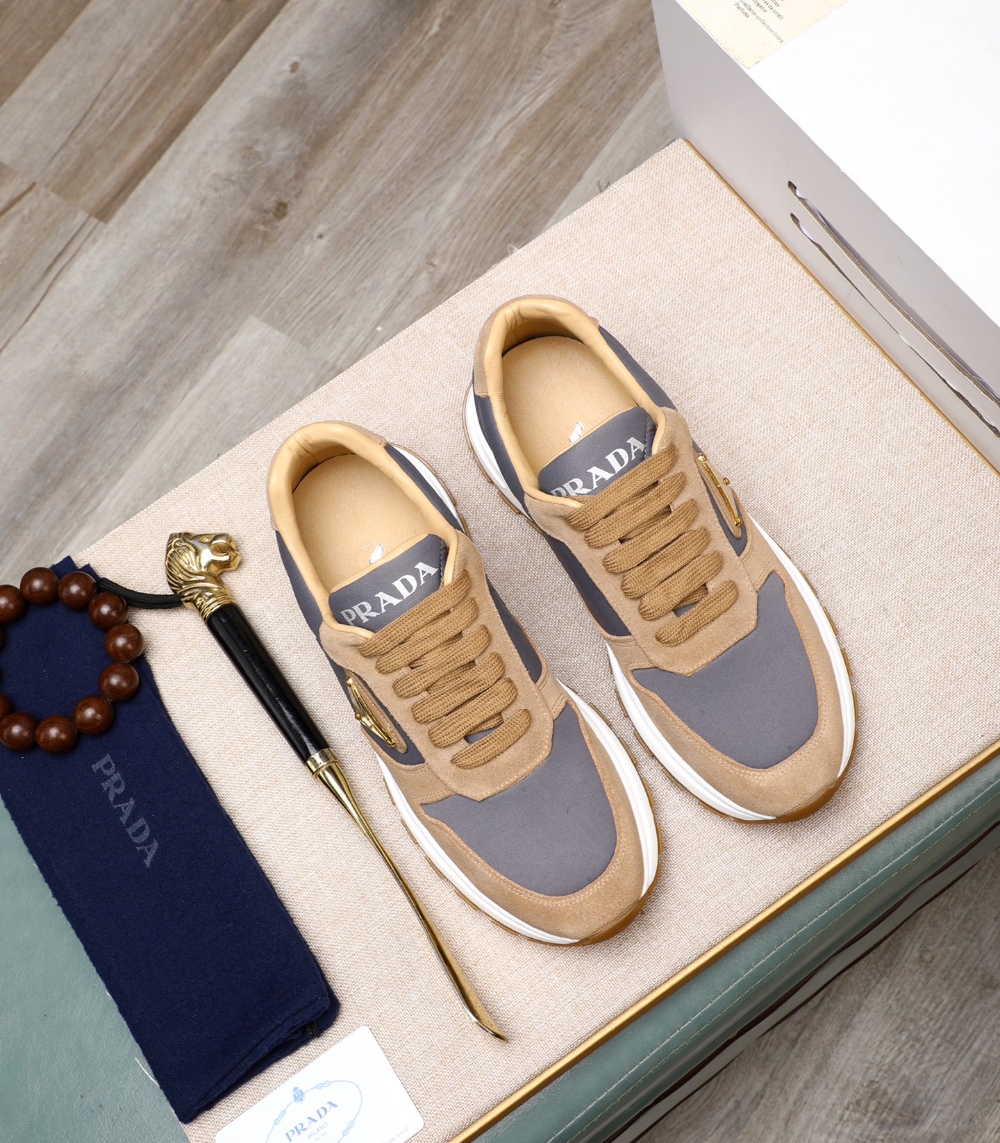 Prada Men's Suede and Leather Sneakers,Size 38-44, Gray/Tan 3 i1741938861341 3917 0 1