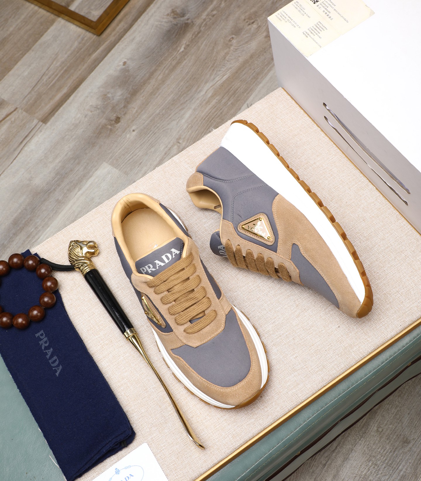 Prada Men's Suede and Leather Sneakers,Size 38-44, Gray/Tan 4 i1741938861368 5420 0 2