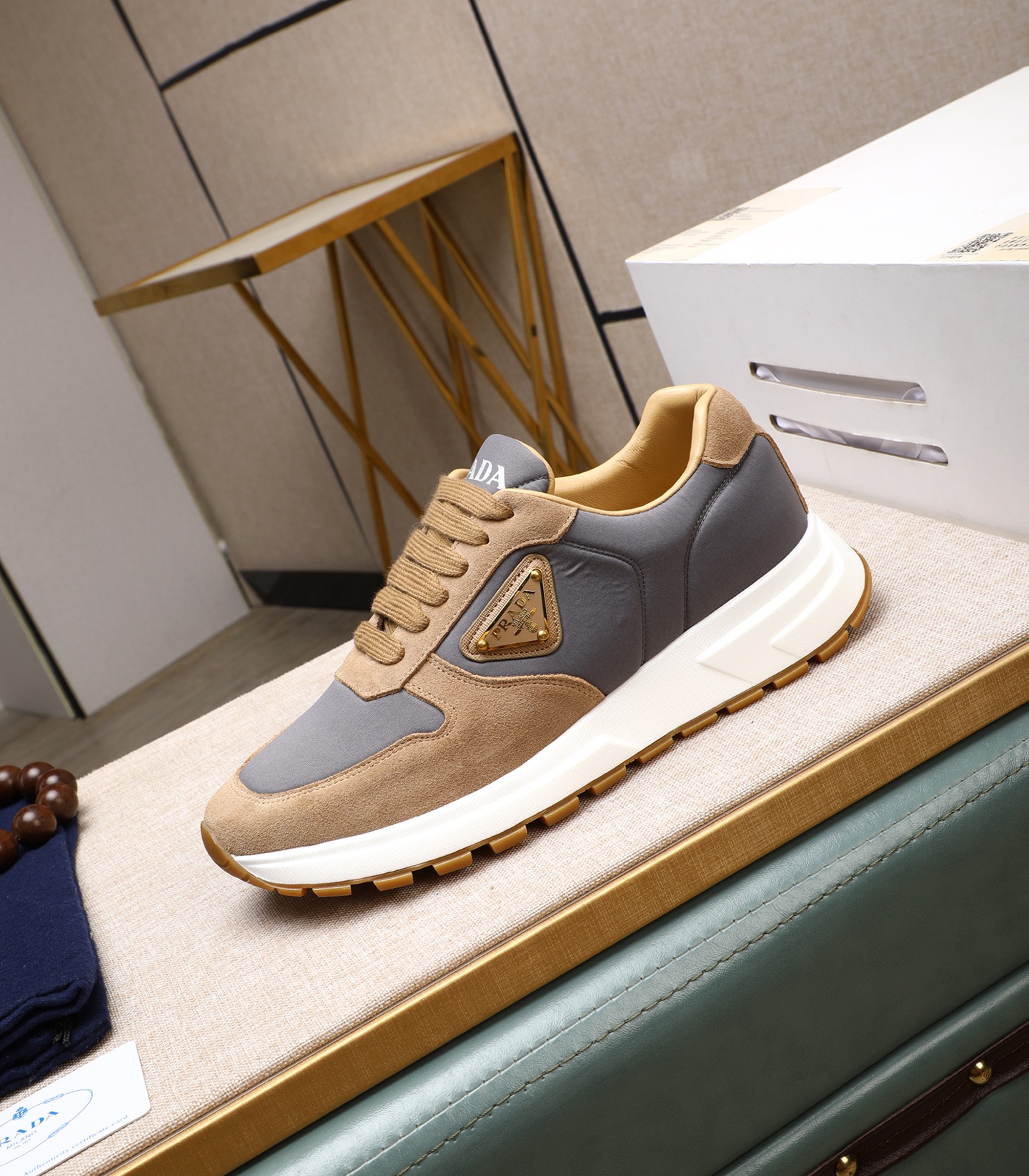 Prada Men's Suede and Leather Sneakers,Size 38-44, Gray/Tan 7 i1741938862533 3833 0 5