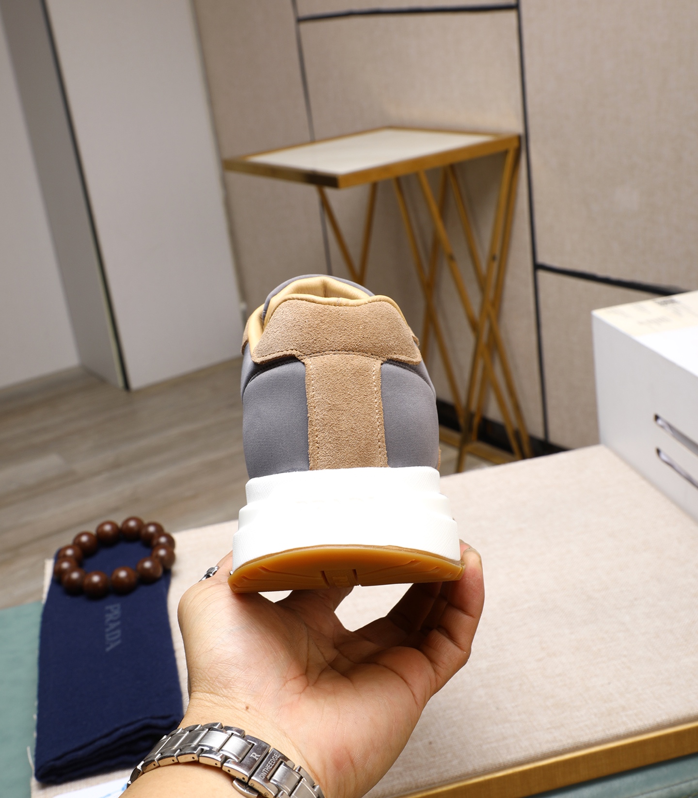 Prada Men's Suede and Leather Sneakers,Size 38-44, Gray/Tan 9 i1741938862550 5543 0 7