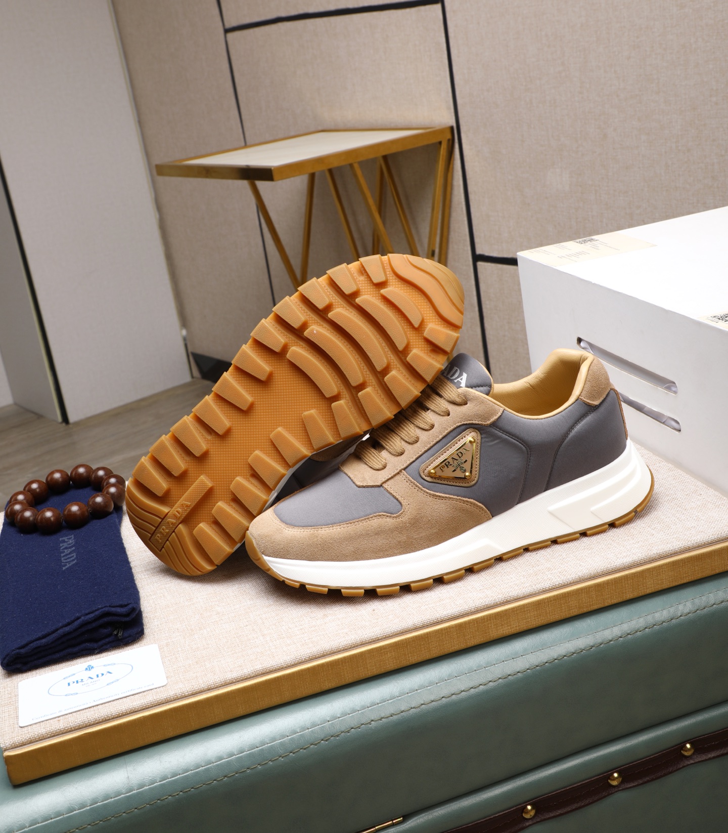 Prada Men's Suede and Leather Sneakers,Size 38-44, Gray/Tan 5 i1741938862563 1382 0 3