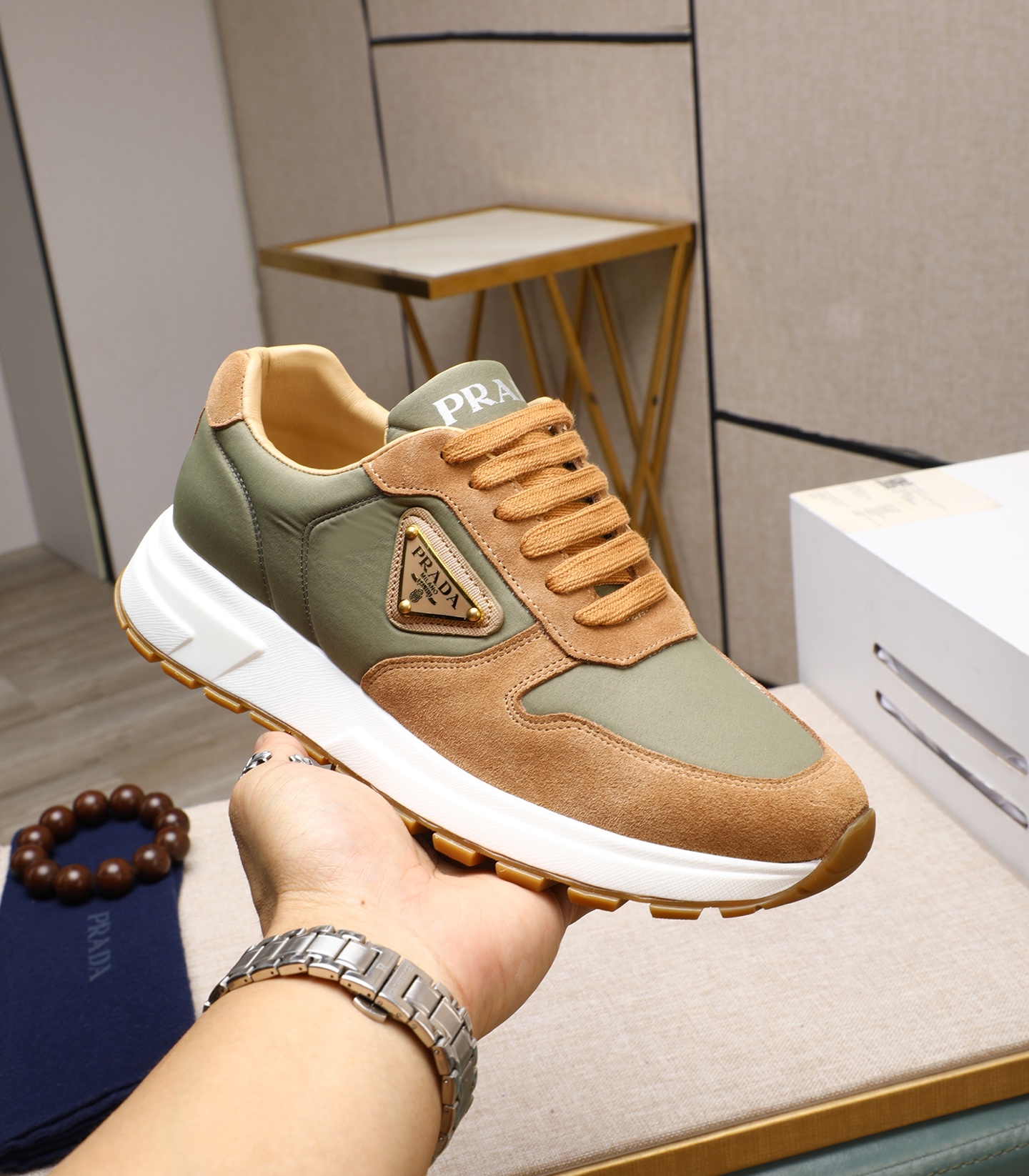 Prada Men's Leather and Suede Sneakers - Olive & Brown 6 i1741938879599 5877 0 4