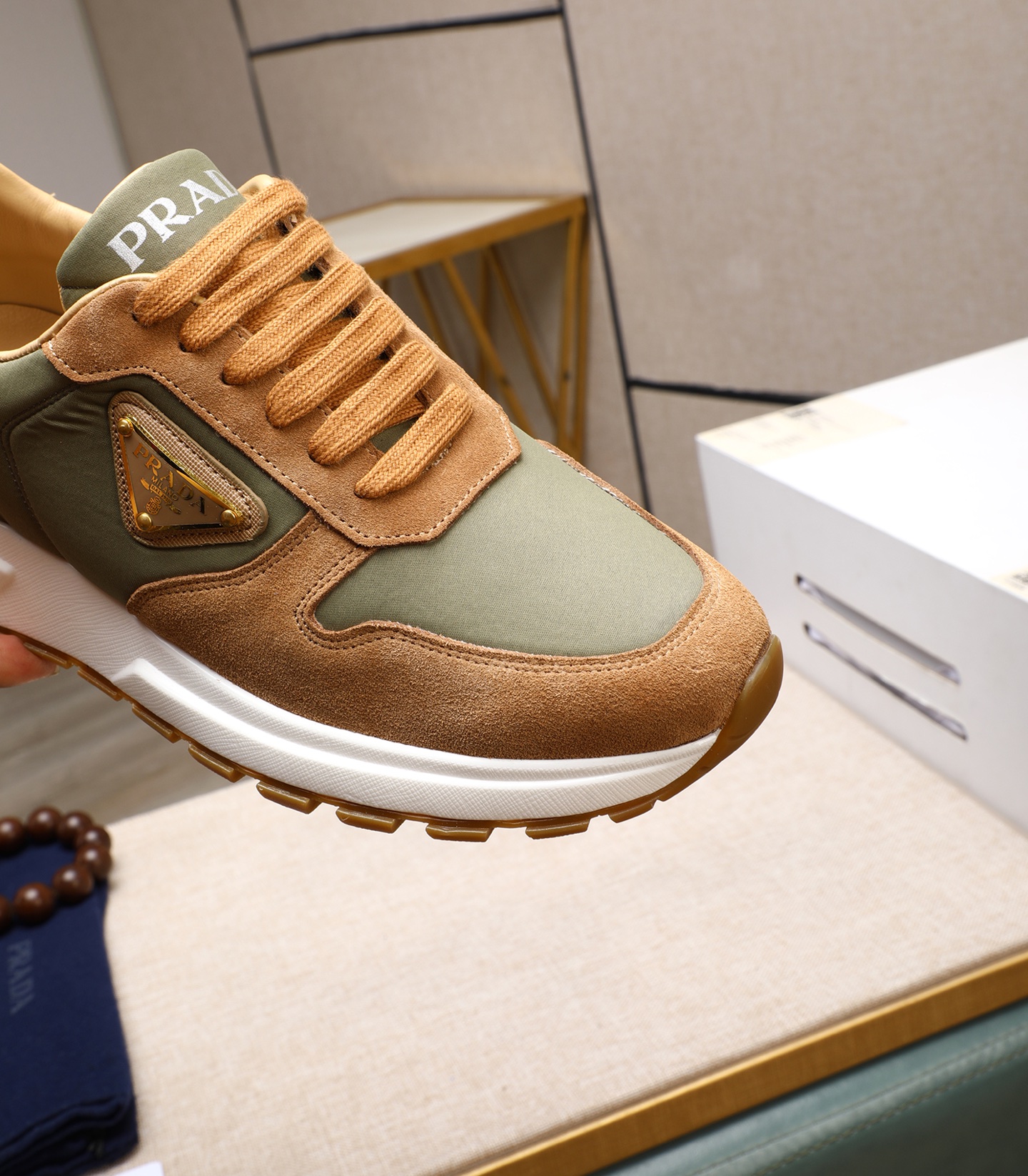 Prada Men's Leather and Suede Sneakers - Olive & Brown 8 i1741938879655 9009 0 6