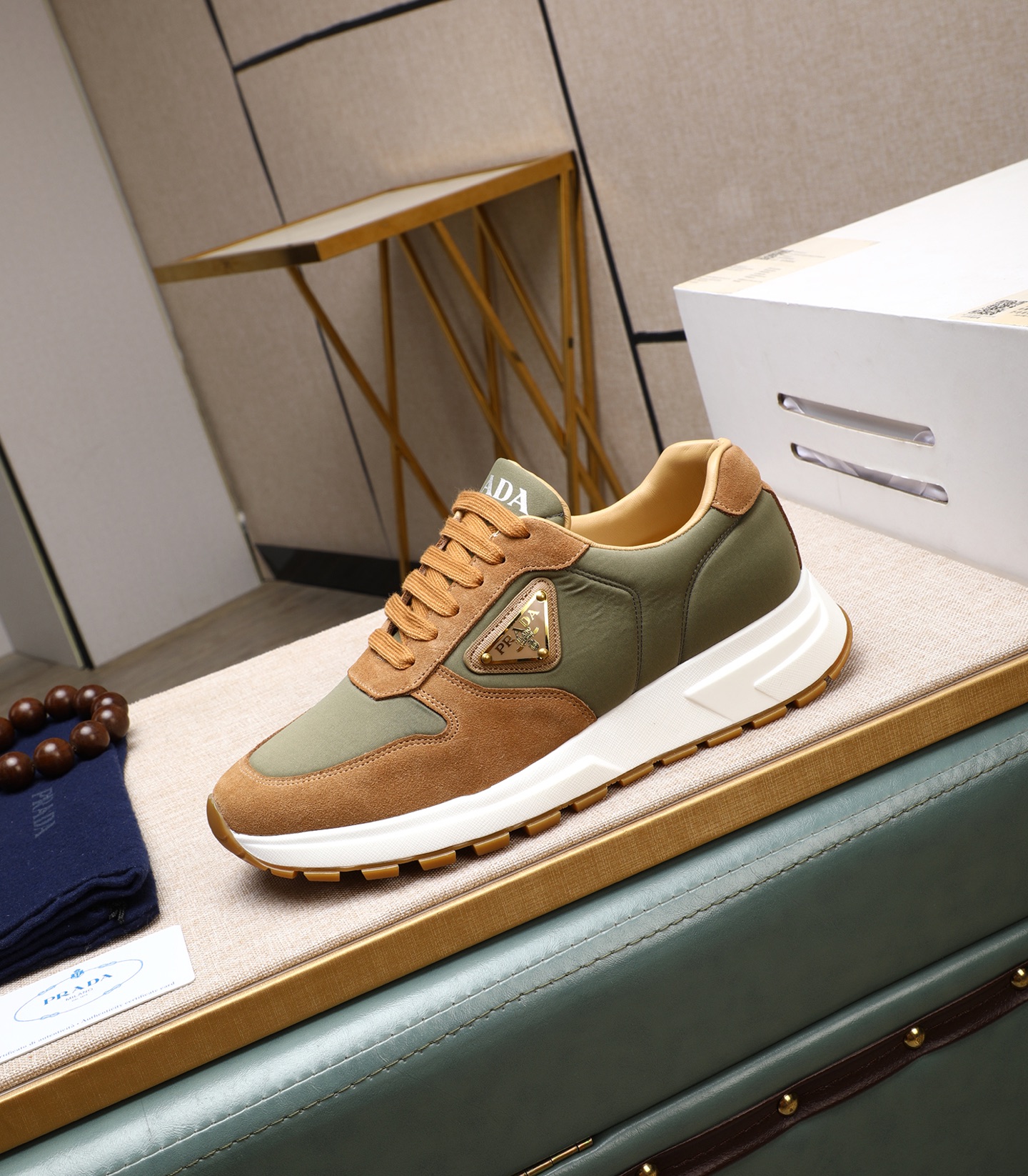 Prada Men's Leather and Suede Sneakers - Olive & Brown 7 i1741938879660 7495 0 5