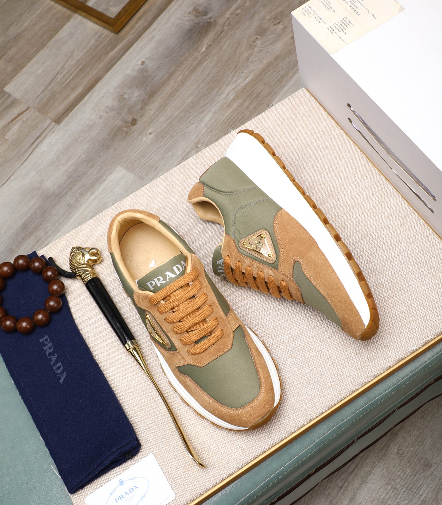 Prada Men's Leather and Suede Sneakers - Olive & Brown 3 i1741938879698 5533 0 1